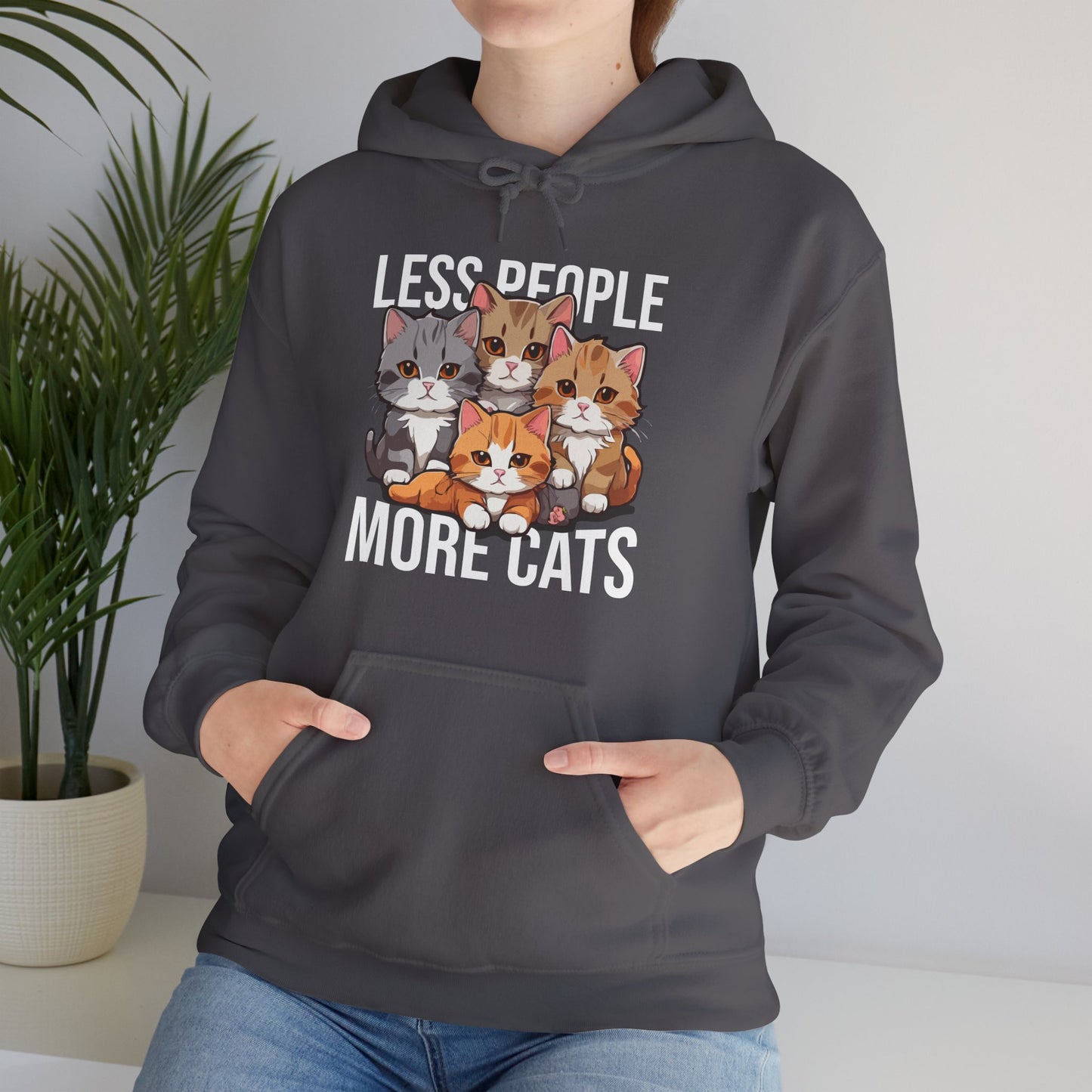 Less People More Cats Hoodie – Funny Cat Lover Gift for Introverts, Pet Parents & Anti-Social Cat Moms