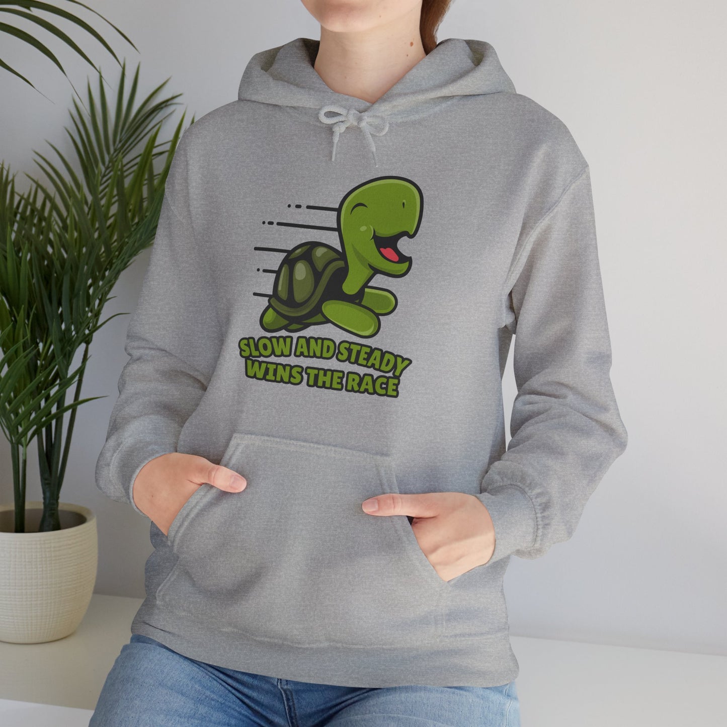 “Slow and Steady Wins the Race” Turtle Hoodie – Inspirational Animal Lover Gift, Cute Pet Parent, Motivational Turtle Apparel