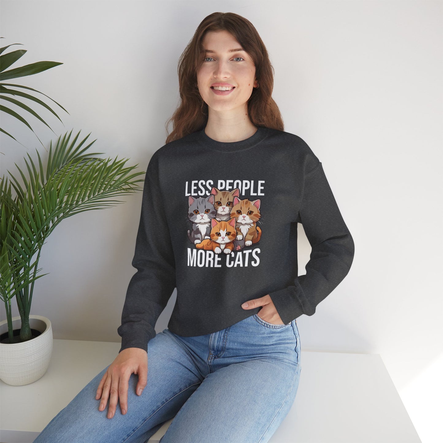 Less People More Cats Sweatshirt – Funny Cat Lover Gift for Introverts, Pet Parents & Anti-Social Cat Moms