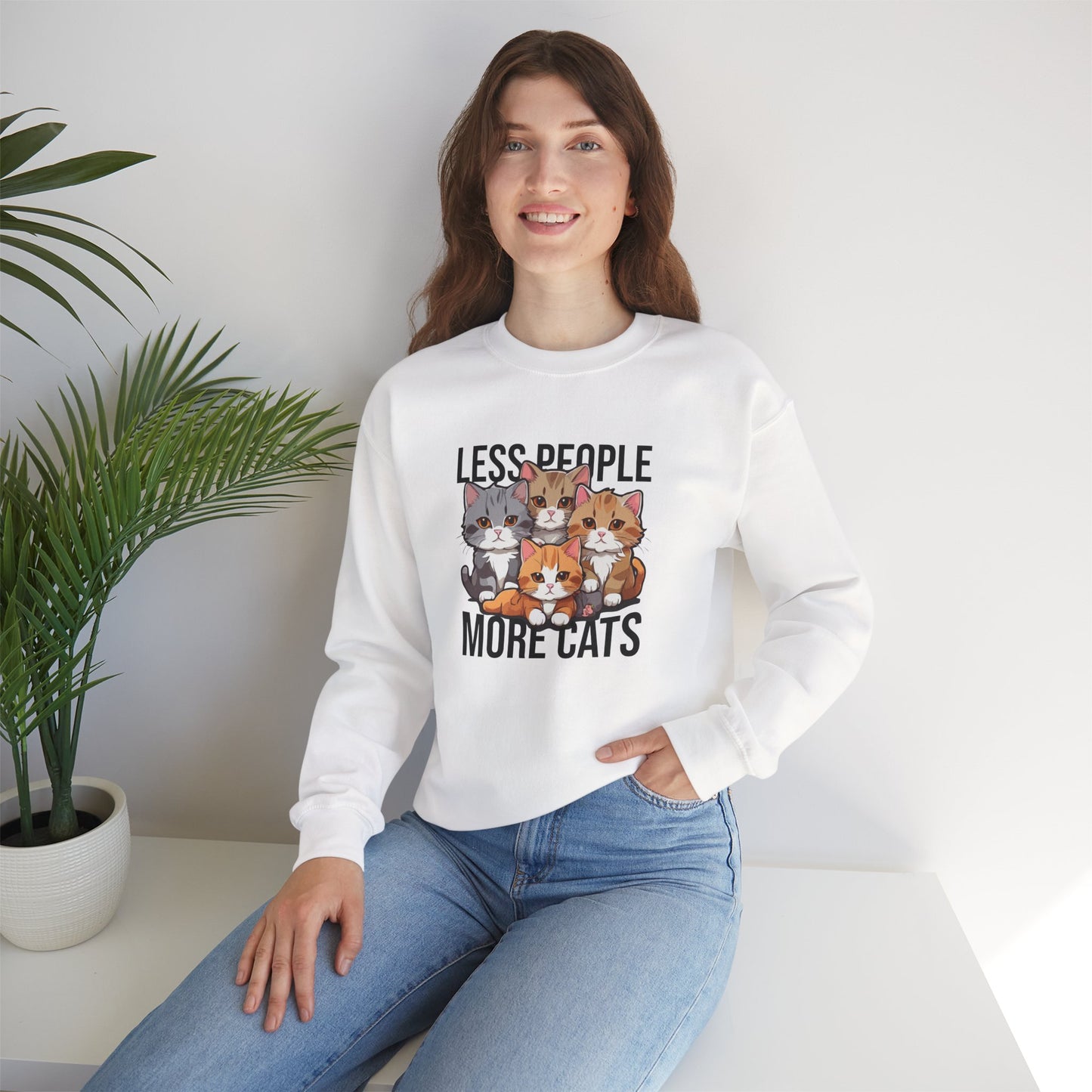 Less People More Cats Sweatshirt – Funny Cat Lover Gift for Introverts, Pet Parents & Anti-Social Cat Moms