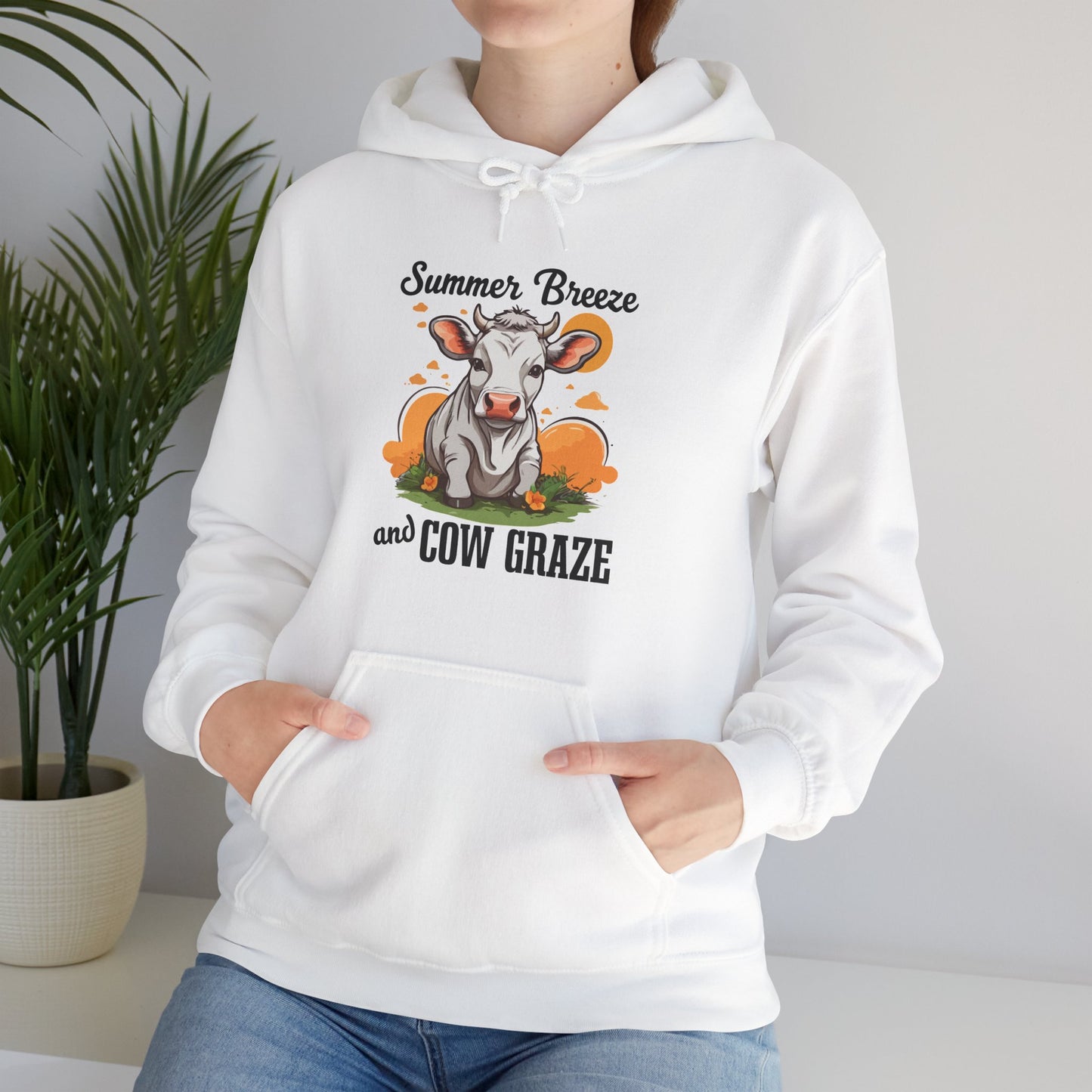 “Summer Breeze and Cow Graze” Hoodie – Farm Animal Lover Gift, Country Life Apparel, Cozy Cow Hoodie for Pet & Nature Lovers