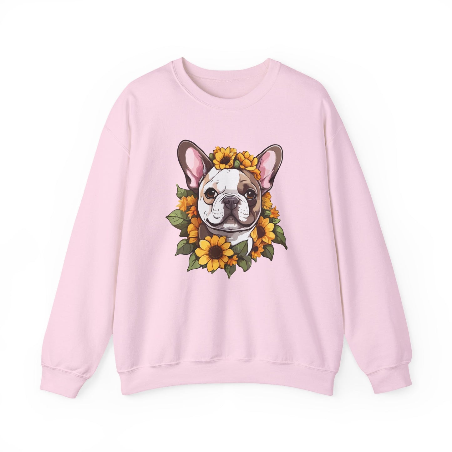 French Bulldog Sunflower Sweatshirt – Cute Bonjour Frenchie Crewneck for Dog Lovers, Cozy Floral Gift for Pet Moms & Dads