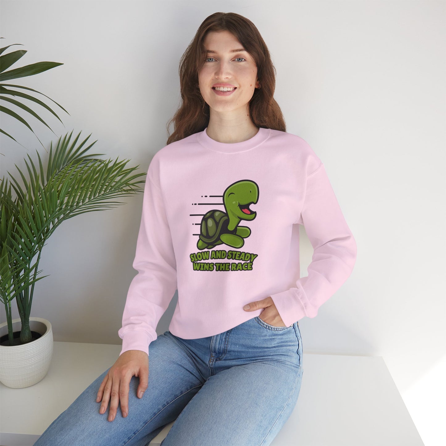 “Slow and Steady Wins the Race” Turtle Sweatshirt – Inspirational Animal Lover Gift, Motivational Pet Parent Apparel, Cozy Turtle Sweater