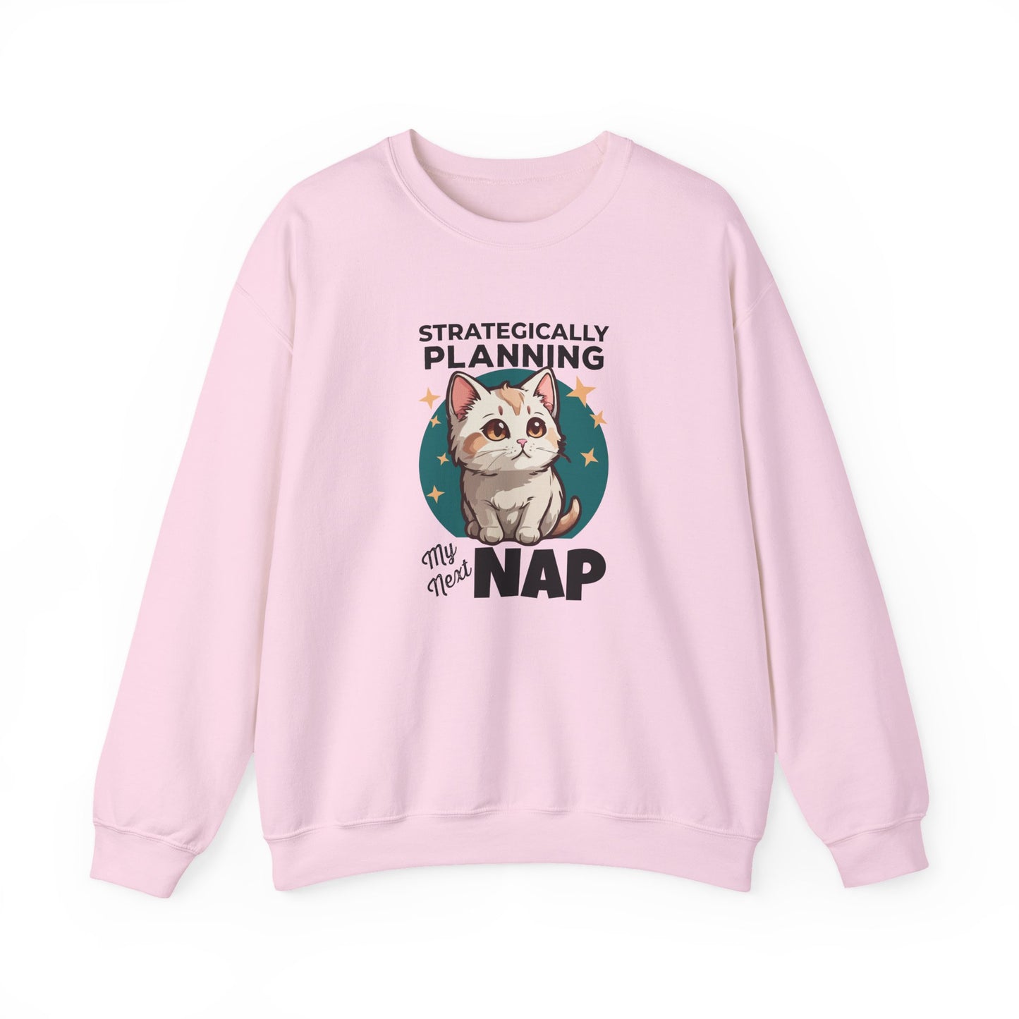 “Strategically Planning My Next Nap” Funny Cat Sweatshirt – Lazy Cat Lover Gift, Cozy Unisex Pullover for Pet Parents, Introverts & Nap Queens