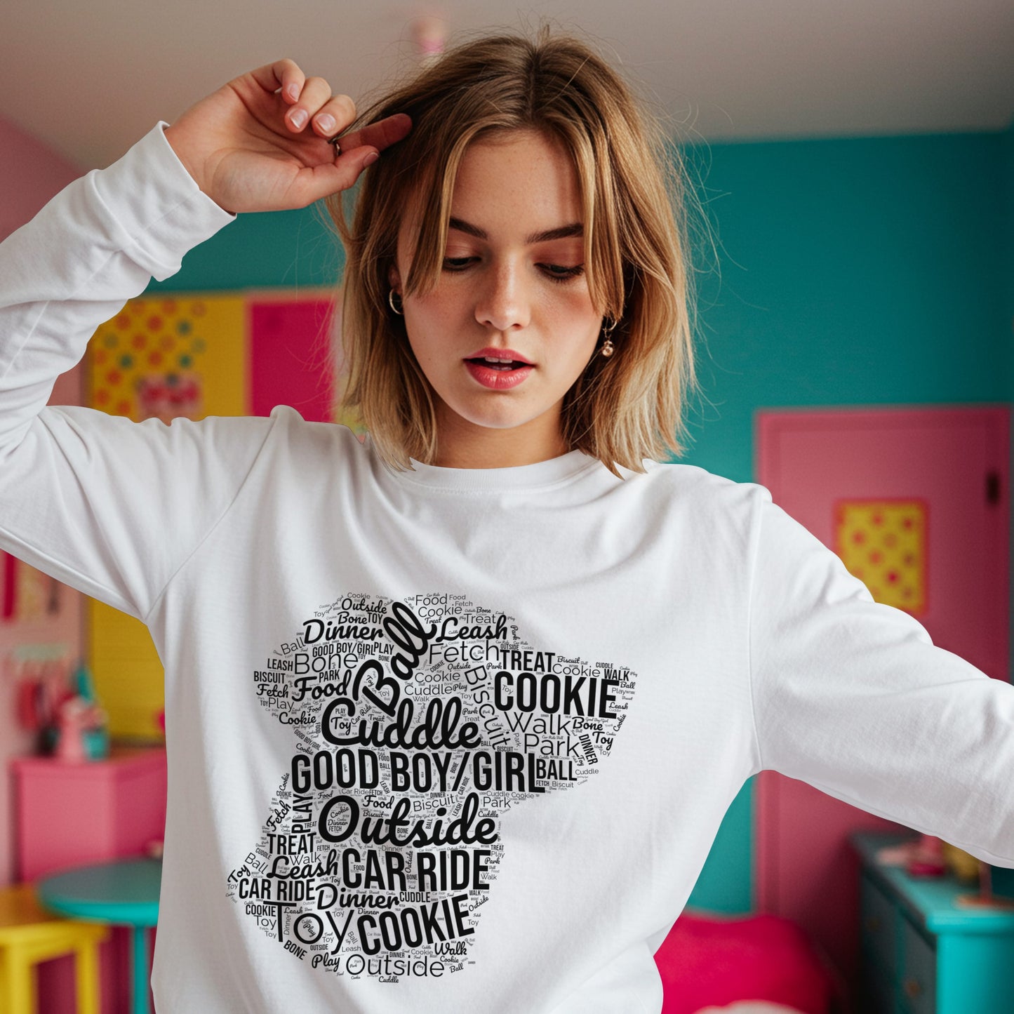 Dog Word Cloud Sweatshirt – Funny Pullover for Dog Lovers, Cozy Unisex Crewneck, Perfect Gift for Pet Owners