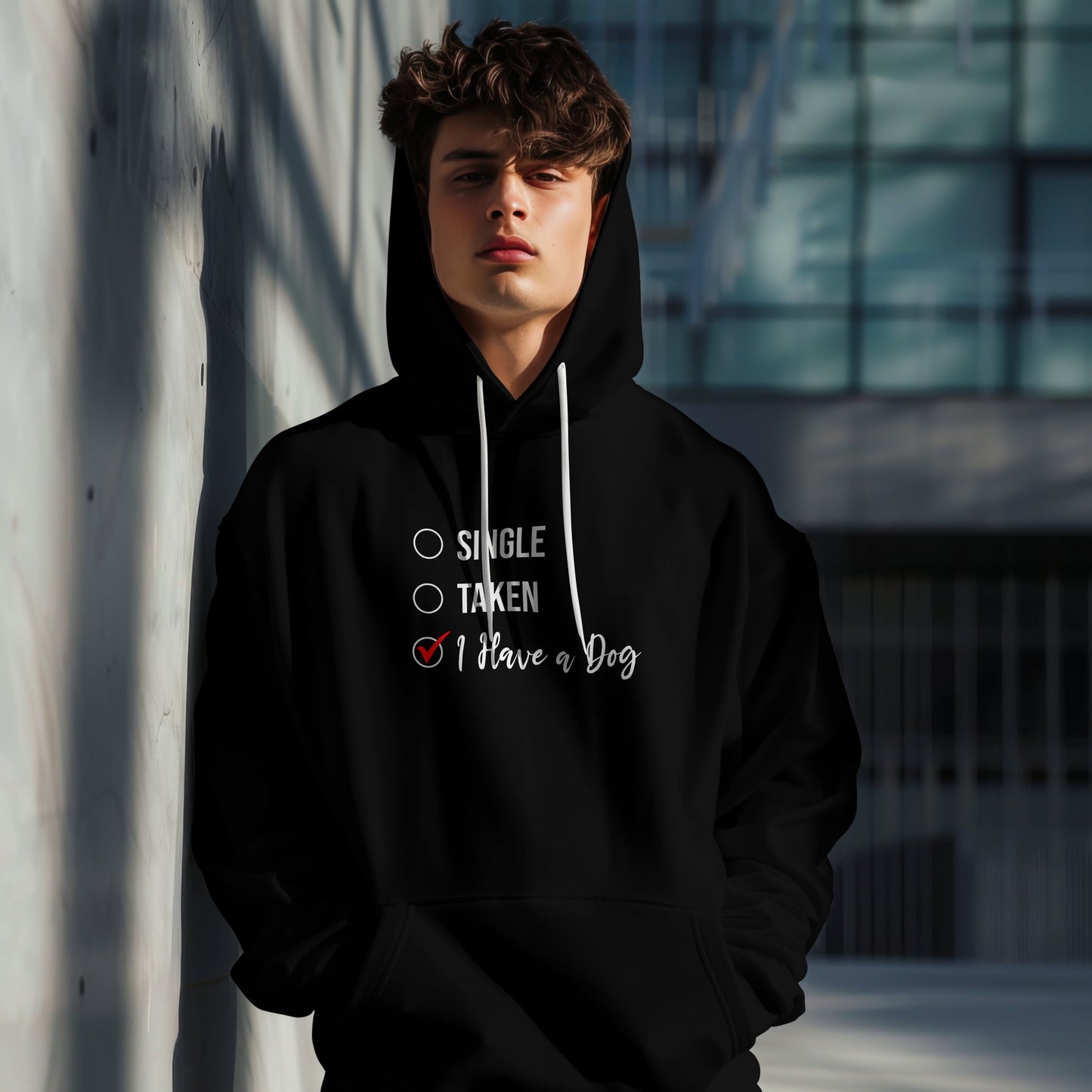 “Single, Taken, I Have a Dog” Funny Relationship Status Hoodie – Cute Unisex Pullover for Dog Lovers, Pet Parents & Animal Rescue Fans
