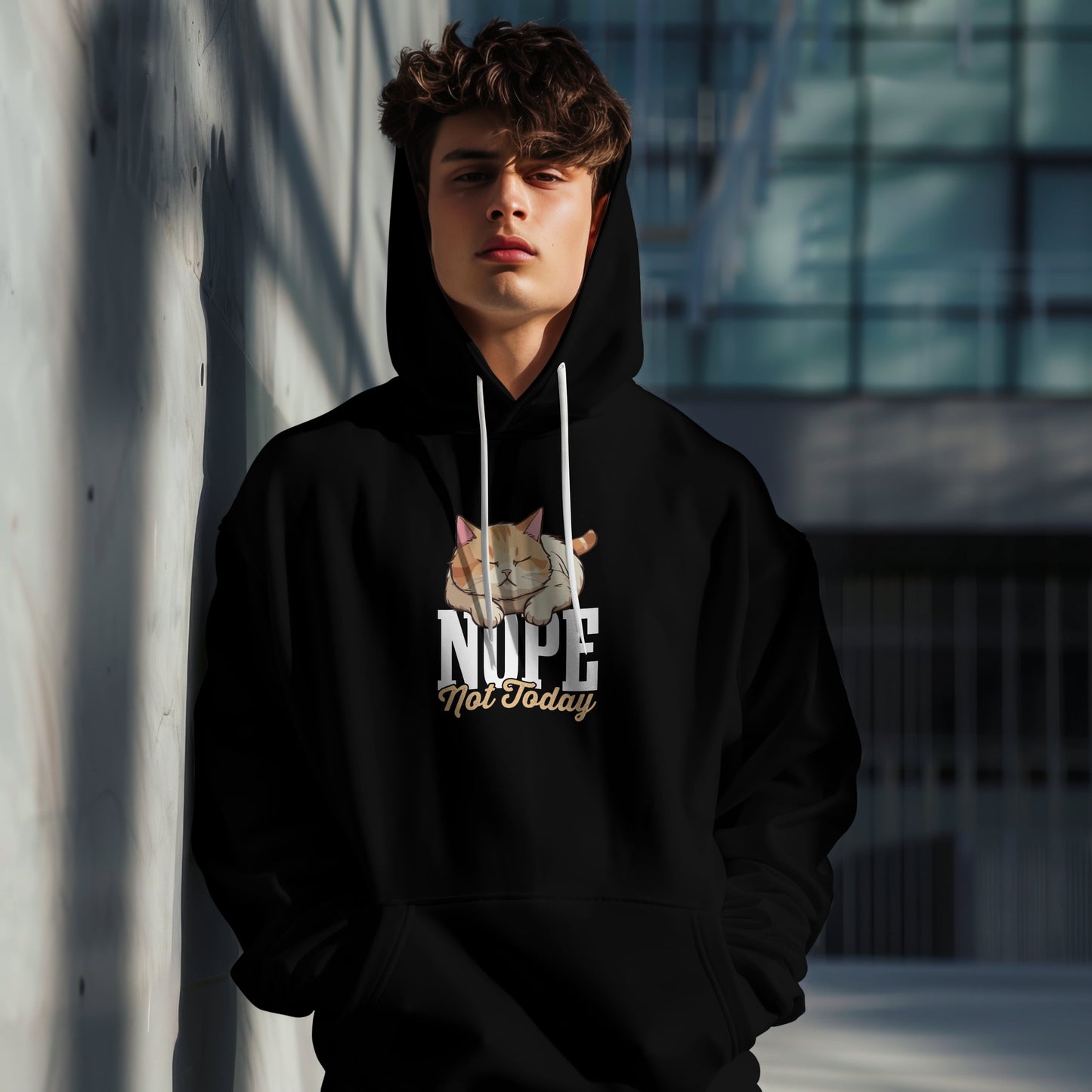 Funny Lazy Cat Hoodie – “Nope, Not Today” Quote Pullover for Cat Lovers, Introverts & Nap Queens