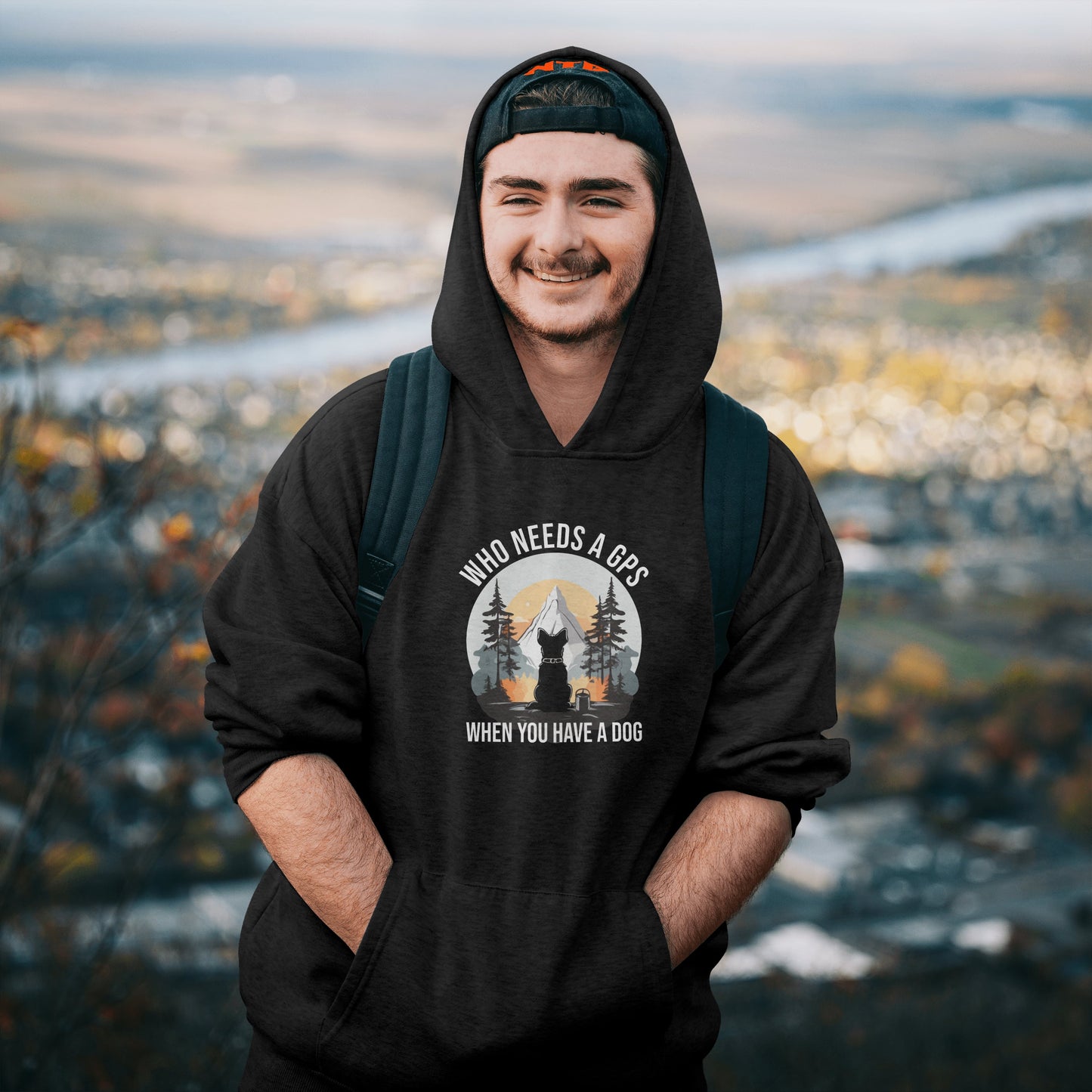 “Who Needs a GPS When You Have a Dog” Funny Dog Lover Hoodie – Hiking Buddy Gift, Cozy Unisex Pullover for Pet Parents & Outdoor Adventurers