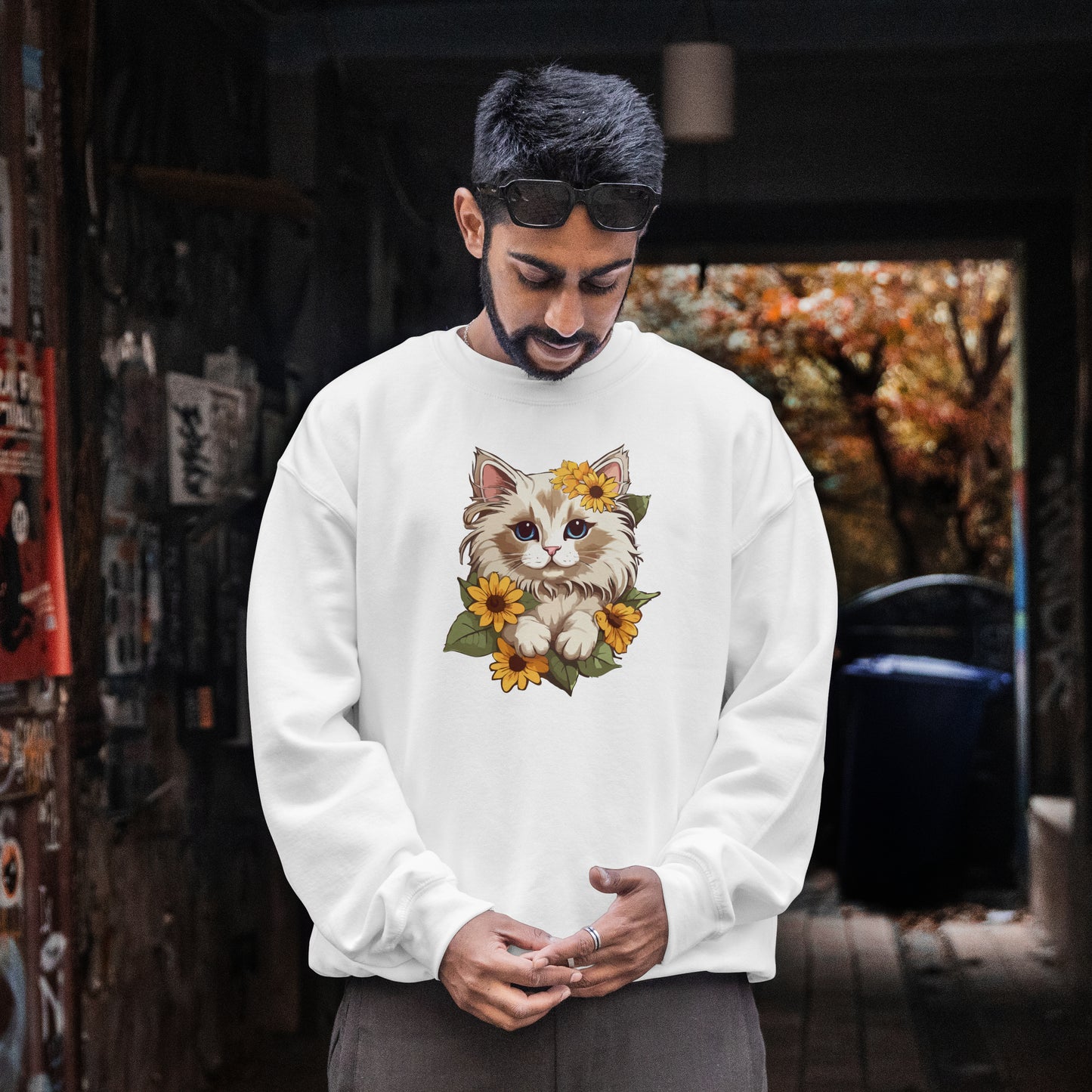 Sunflower Cat Sweatshirt, Perfect Gift for Pet Lovers and Furparents