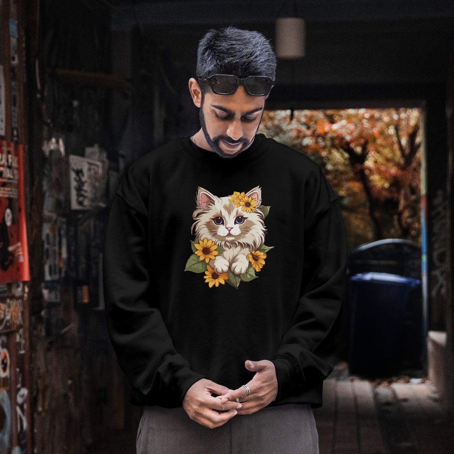 Sunflower Cat Sweatshirt, Perfect Gift for Pet Lovers and Furparents