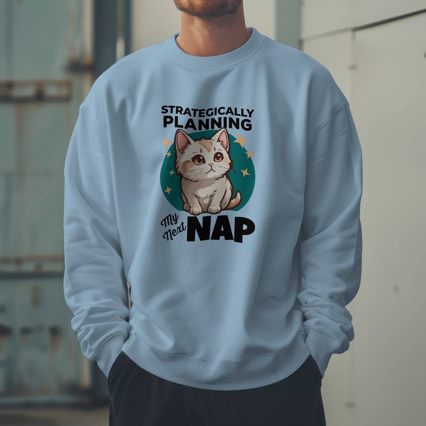 “Strategically Planning My Next Nap” Funny Cat Sweatshirt – Lazy Cat Lover Gift, Cozy Unisex Pullover for Pet Parents, Introverts & Nap Queens