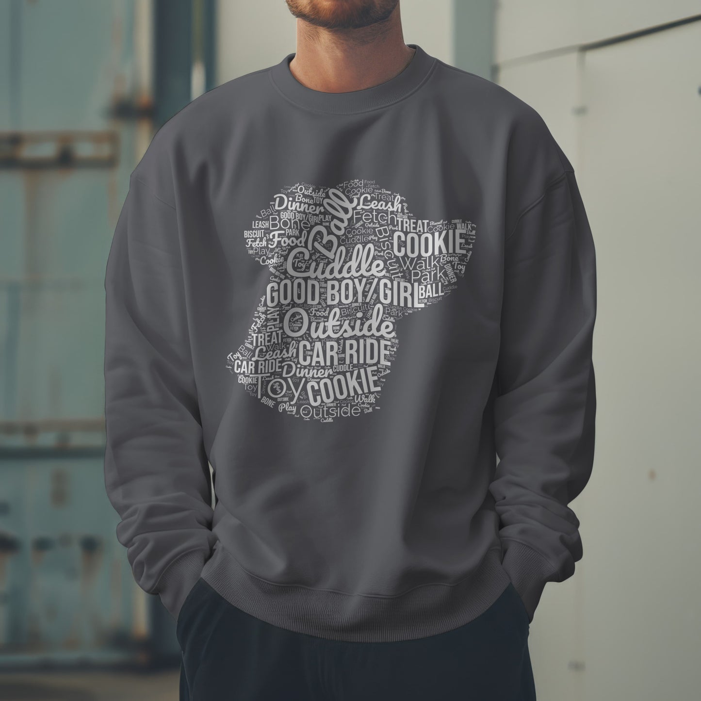 Dog Word Cloud Sweatshirt – Funny Pullover for Dog Lovers, Cozy Unisex Crewneck, Perfect Gift for Pet Owners