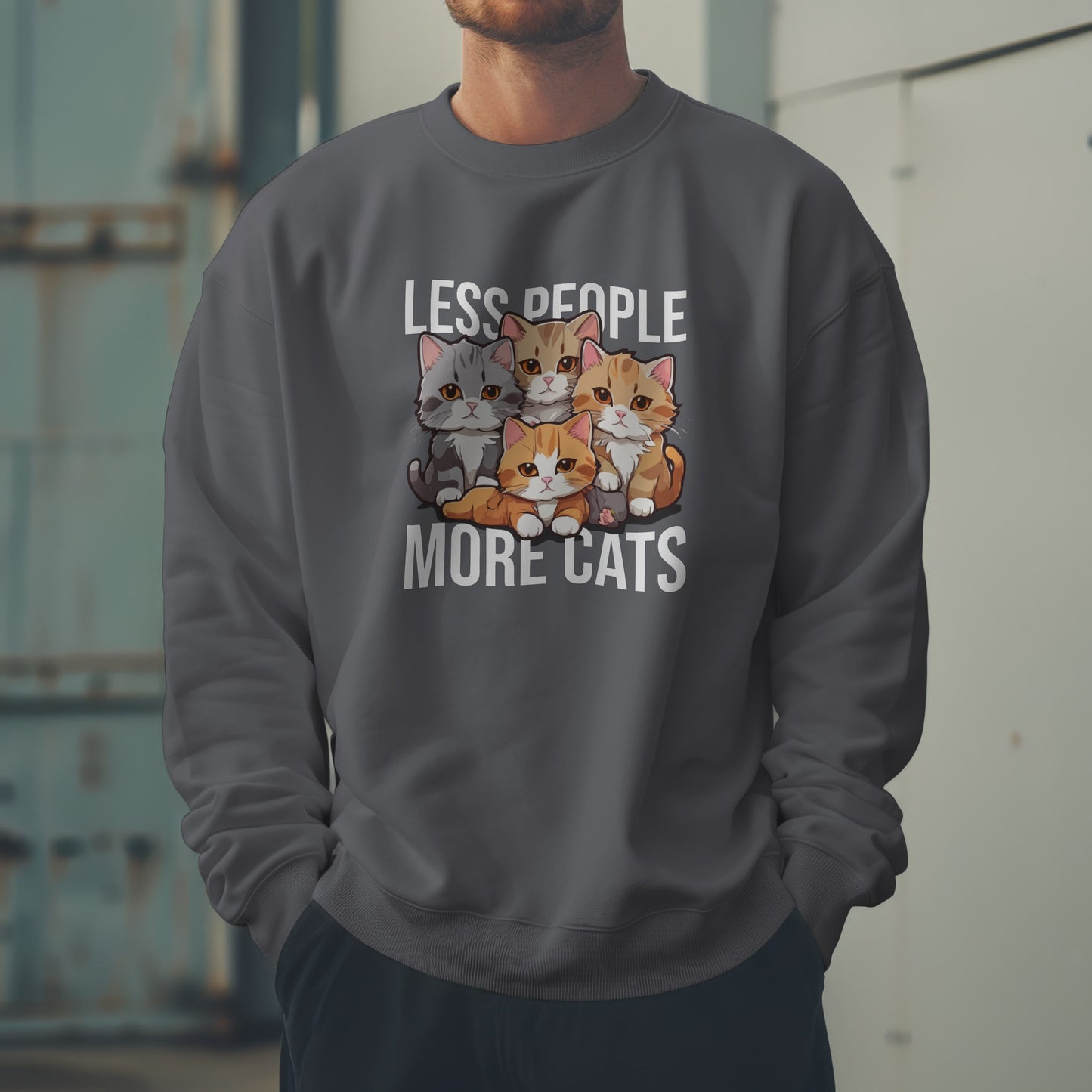 Less People More Cats Sweatshirt – Funny Cat Lover Gift for Introverts, Pet Parents & Anti-Social Cat Moms