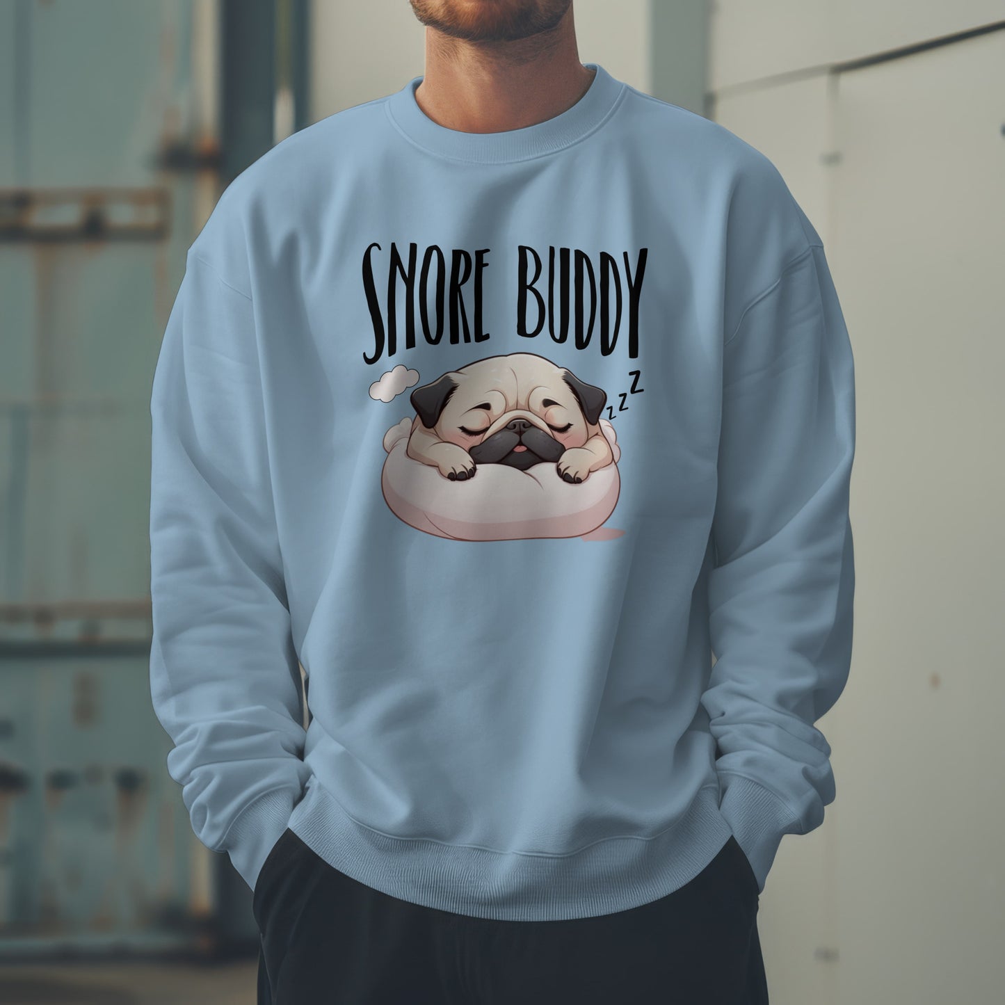 “Snore Buddy” Sleeping Pug Sweatshirt – Funny Dog Lover Gift, Cute Pet Parent Apparel, Cozy Pug Life Sweater