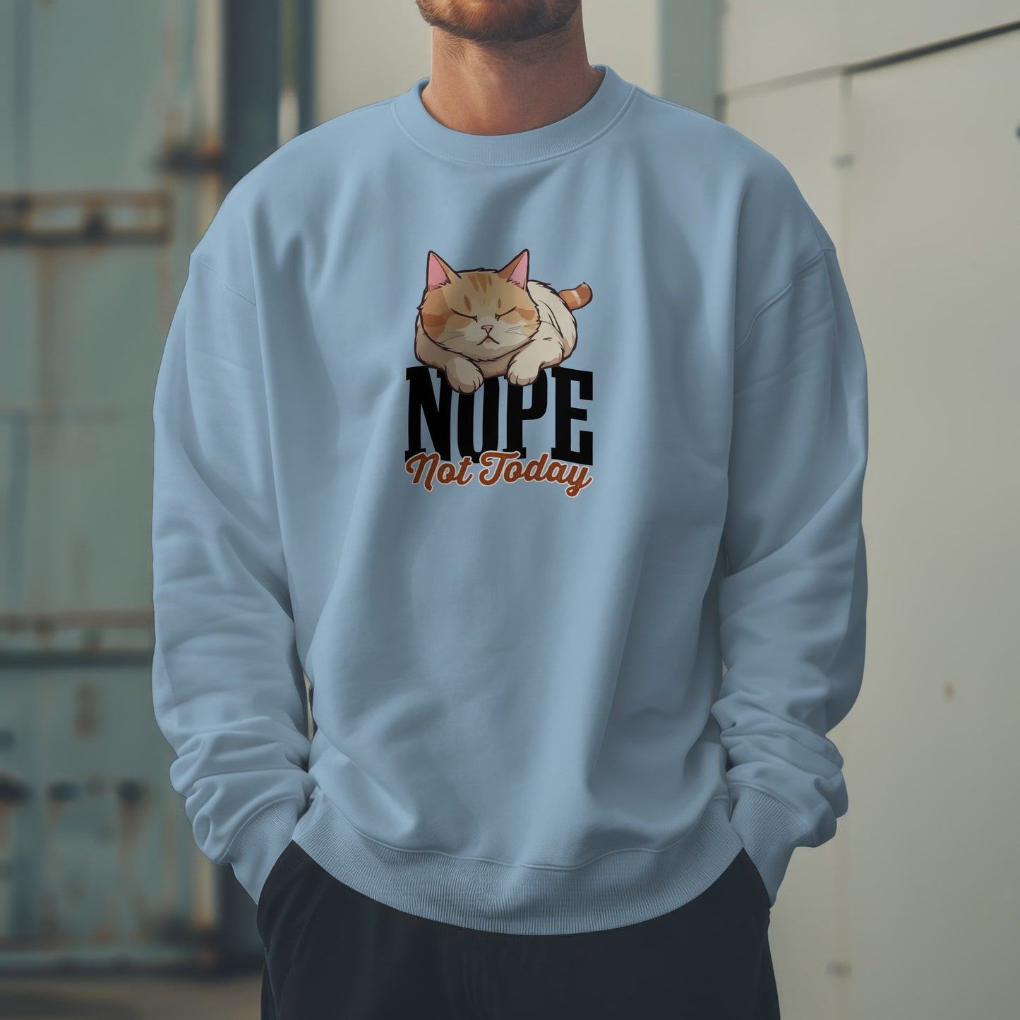 Funny Lazy Cat Sweatshirt – “Nope, Not Today” Quote Pullover for Cat Lovers, Introverts & Nap Queens