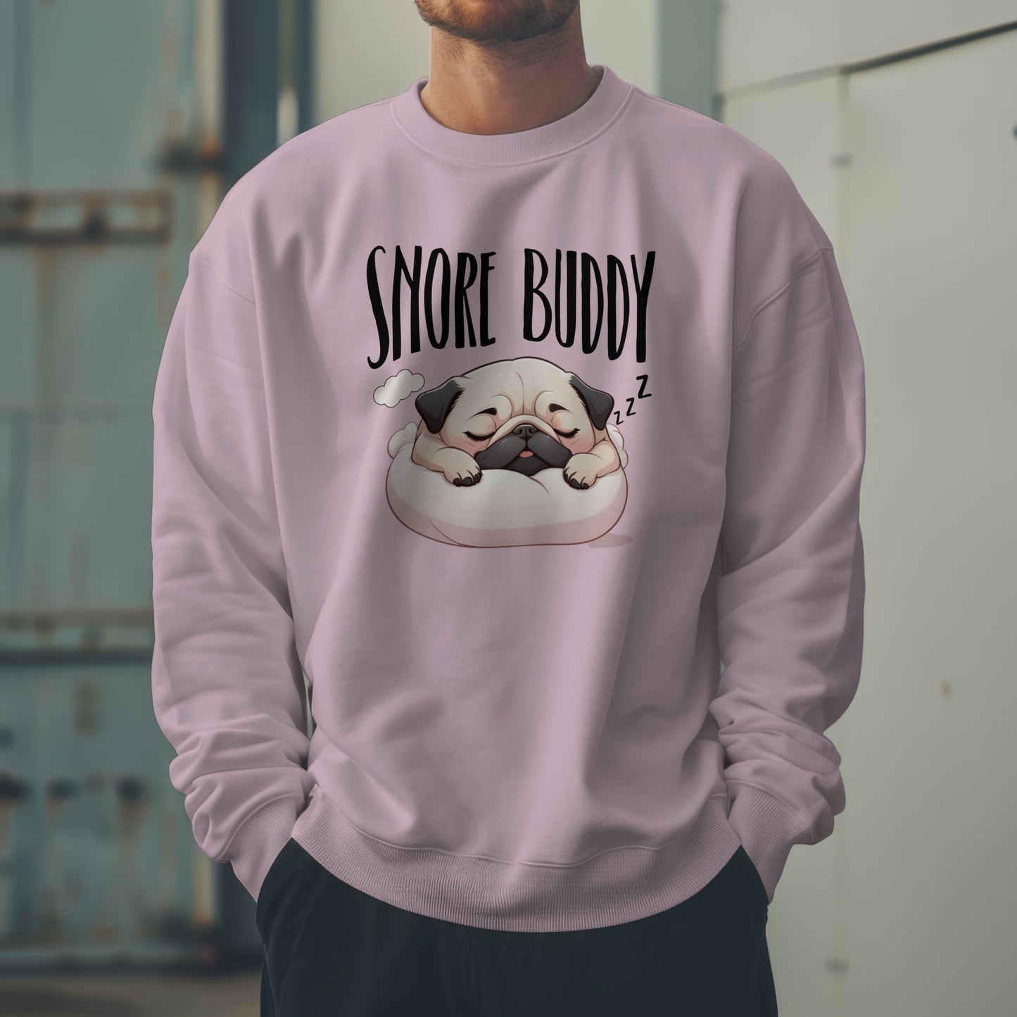“Snore Buddy” Sleeping Pug Sweatshirt – Funny Dog Lover Gift, Cute Pet Parent Apparel, Cozy Pug Life Sweater