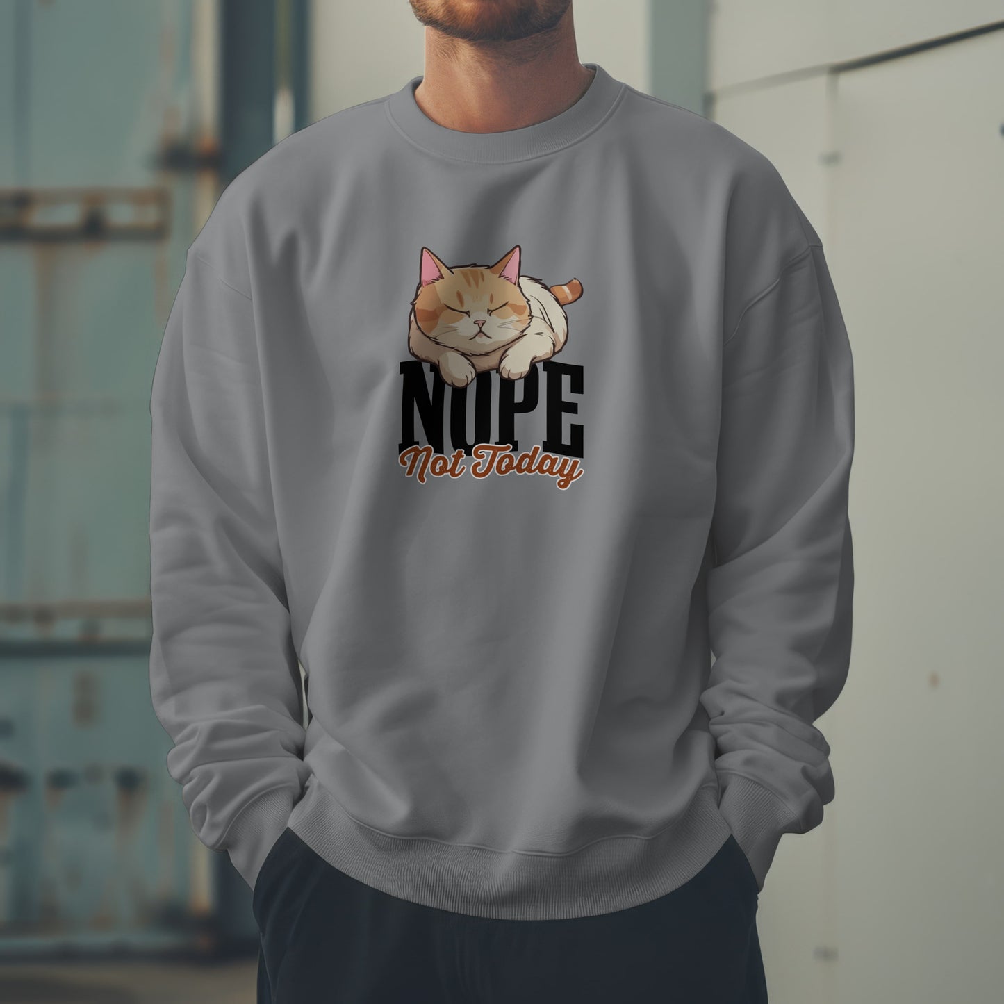 Funny Lazy Cat Sweatshirt – “Nope, Not Today” Quote Pullover for Cat Lovers, Introverts & Nap Queens