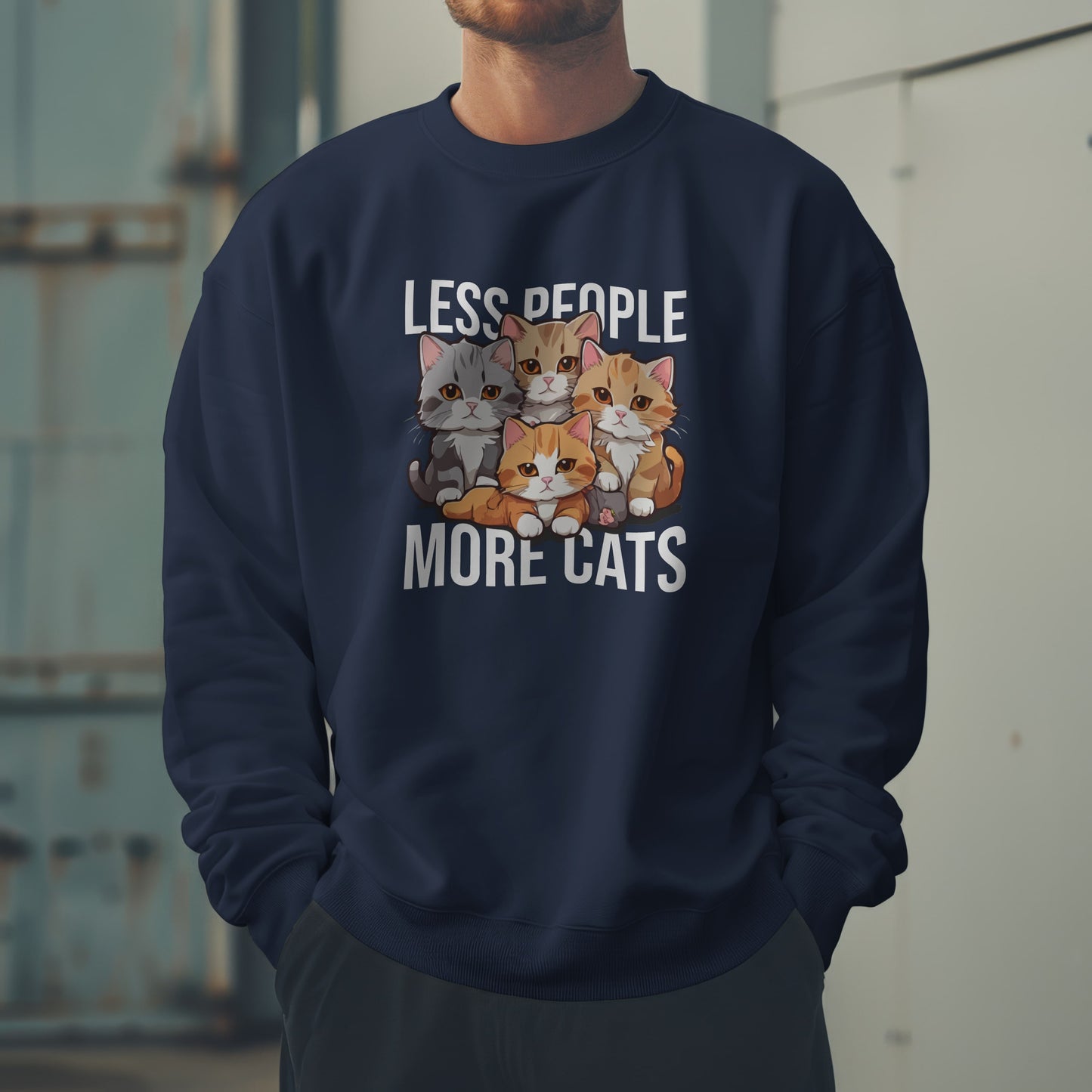 Less People More Cats Sweatshirt – Funny Cat Lover Gift for Introverts, Pet Parents & Anti-Social Cat Moms