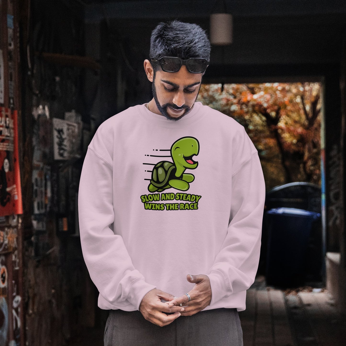 “Slow and Steady Wins the Race” Turtle Sweatshirt – Inspirational Animal Lover Gift, Motivational Pet Parent Apparel, Cozy Turtle Sweater