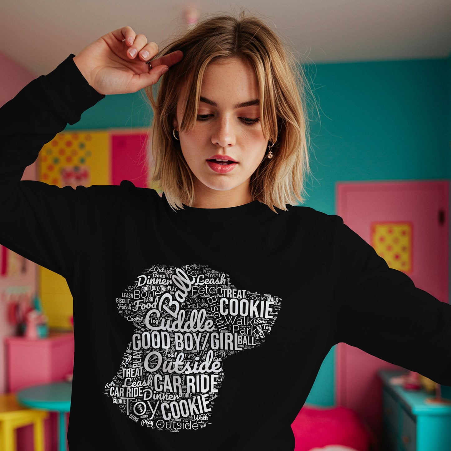 Dog Word Cloud Sweatshirt – Funny Pullover for Dog Lovers, Cozy Unisex Crewneck, Perfect Gift for Pet Owners