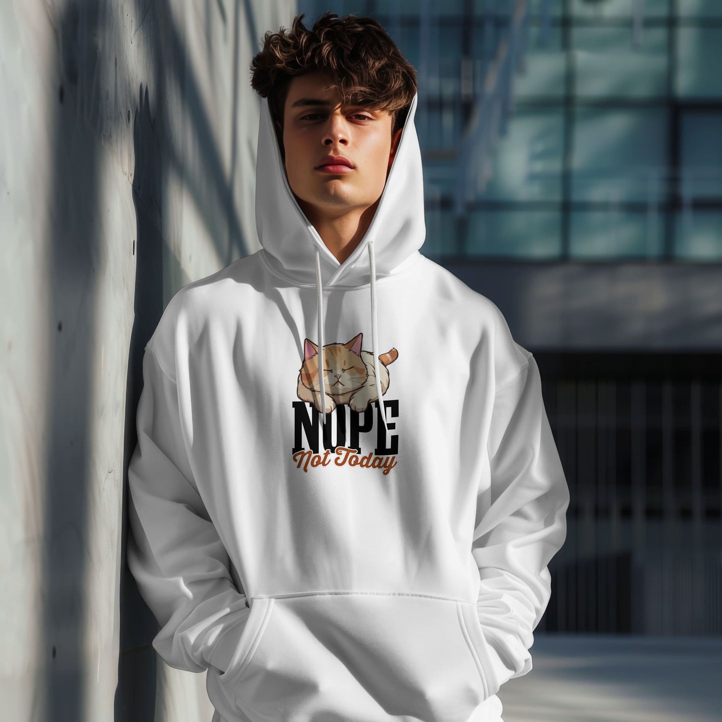 Funny Lazy Cat Hoodie – “Nope, Not Today” Quote Pullover for Cat Lovers, Introverts & Nap Queens