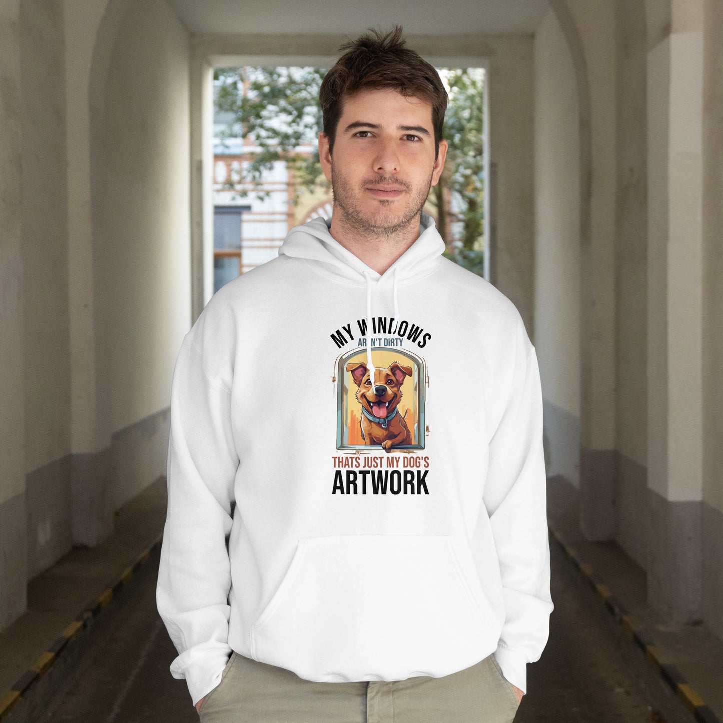 “My Windows Aren’t Dirty, That’s Just My Dog’s Artwork” Funny Dog Window Licker Hoodie – Cute Unisex Gift for Pet Parents & Dog Lovers