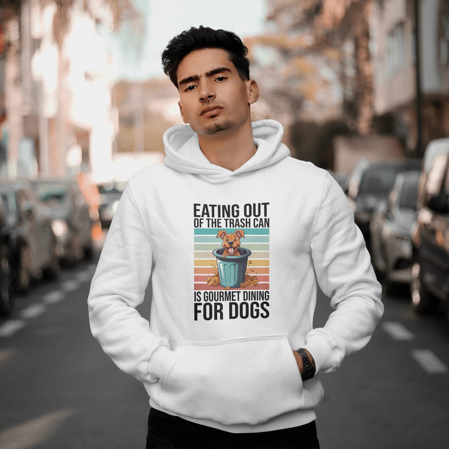 Trash Can Gourmet Dog Hoodie – Funny Dog Graphic Tee for Pet Lovers, Cozy Furparent Unisex Pullover Gift