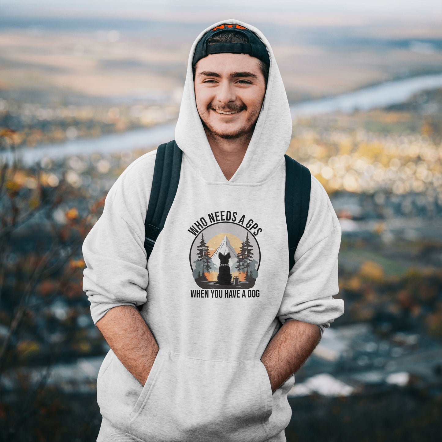 “Who Needs a GPS When You Have a Dog” Funny Dog Lover Hoodie – Hiking Buddy Gift, Cozy Unisex Pullover for Pet Parents & Outdoor Adventurers