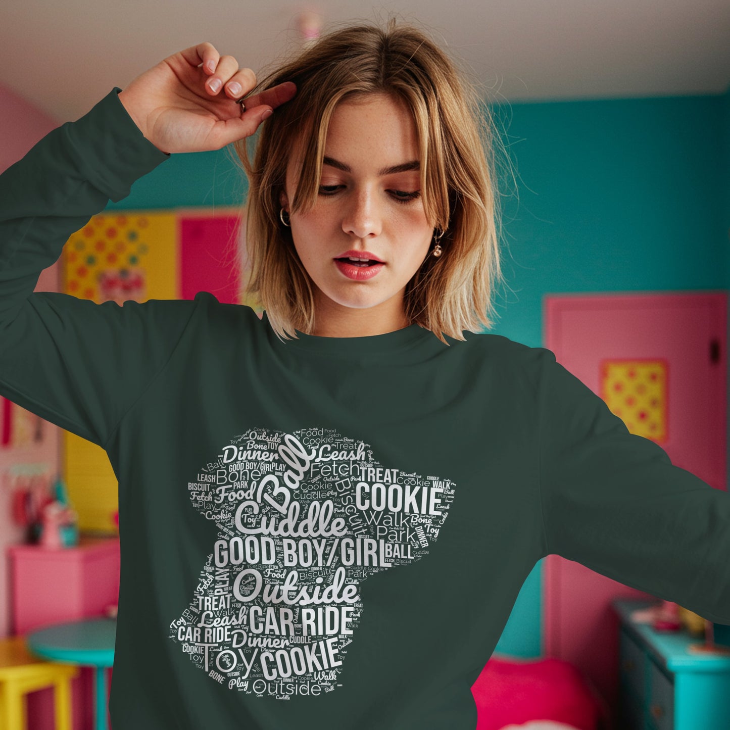 Dog Word Cloud Sweatshirt – Funny Pullover for Dog Lovers, Cozy Unisex Crewneck, Perfect Gift for Pet Owners
