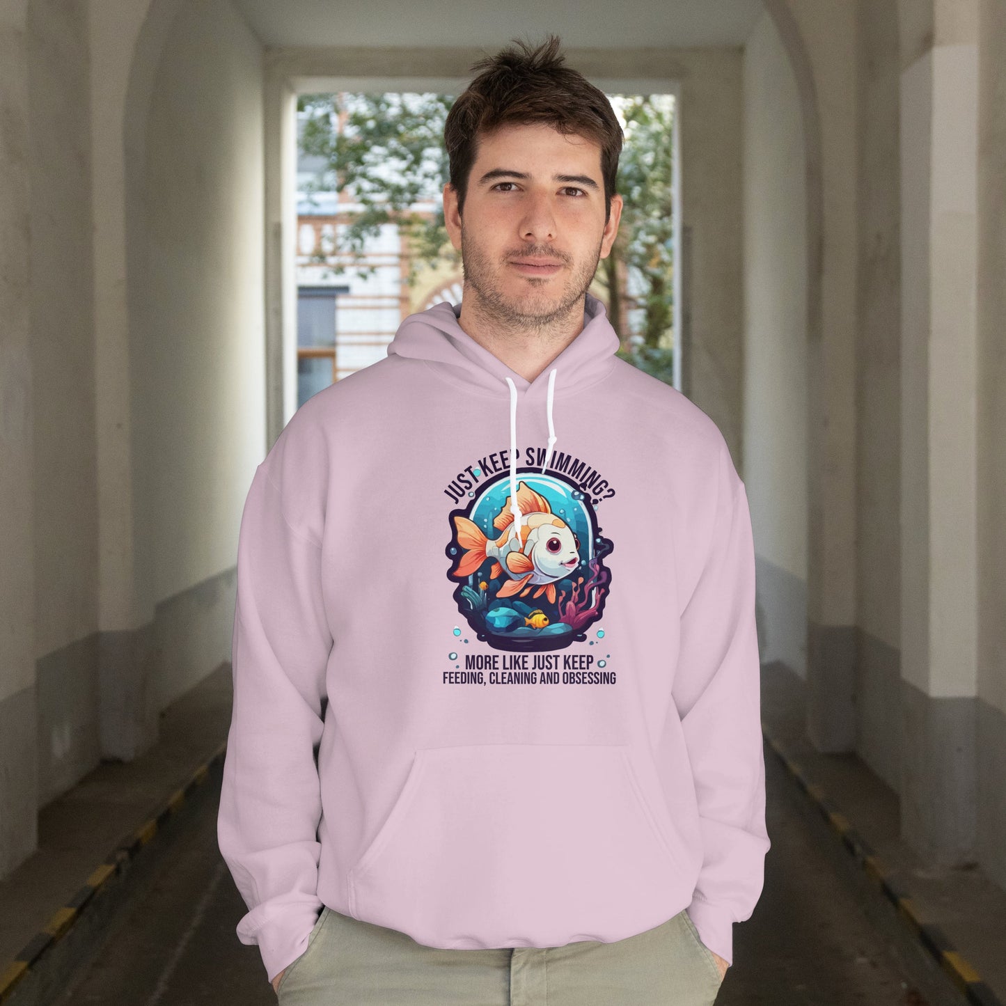 “Just Keep Feeding, Cleaning & Obsessing” Funny Pet Owner Hoodie – Parody Quote for Fish, Pet & Aquarium Lovers, Obsessive Animal Parent Gift