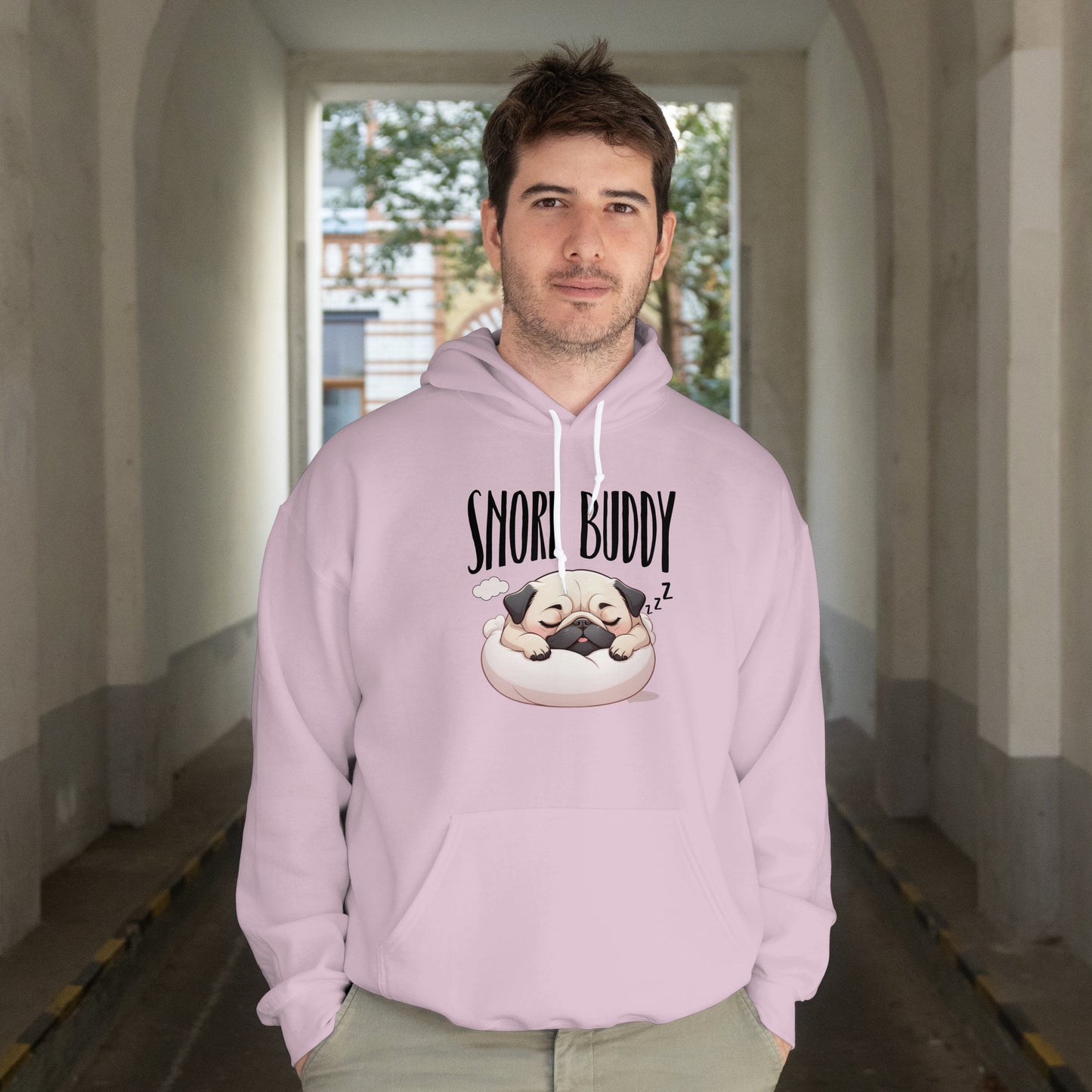 “Snore Buddy” Sleeping Pug Hoodie – Funny Dog Lover Gift, Cute Pet Parent Apparel, Cozy Pug Life Hoodie