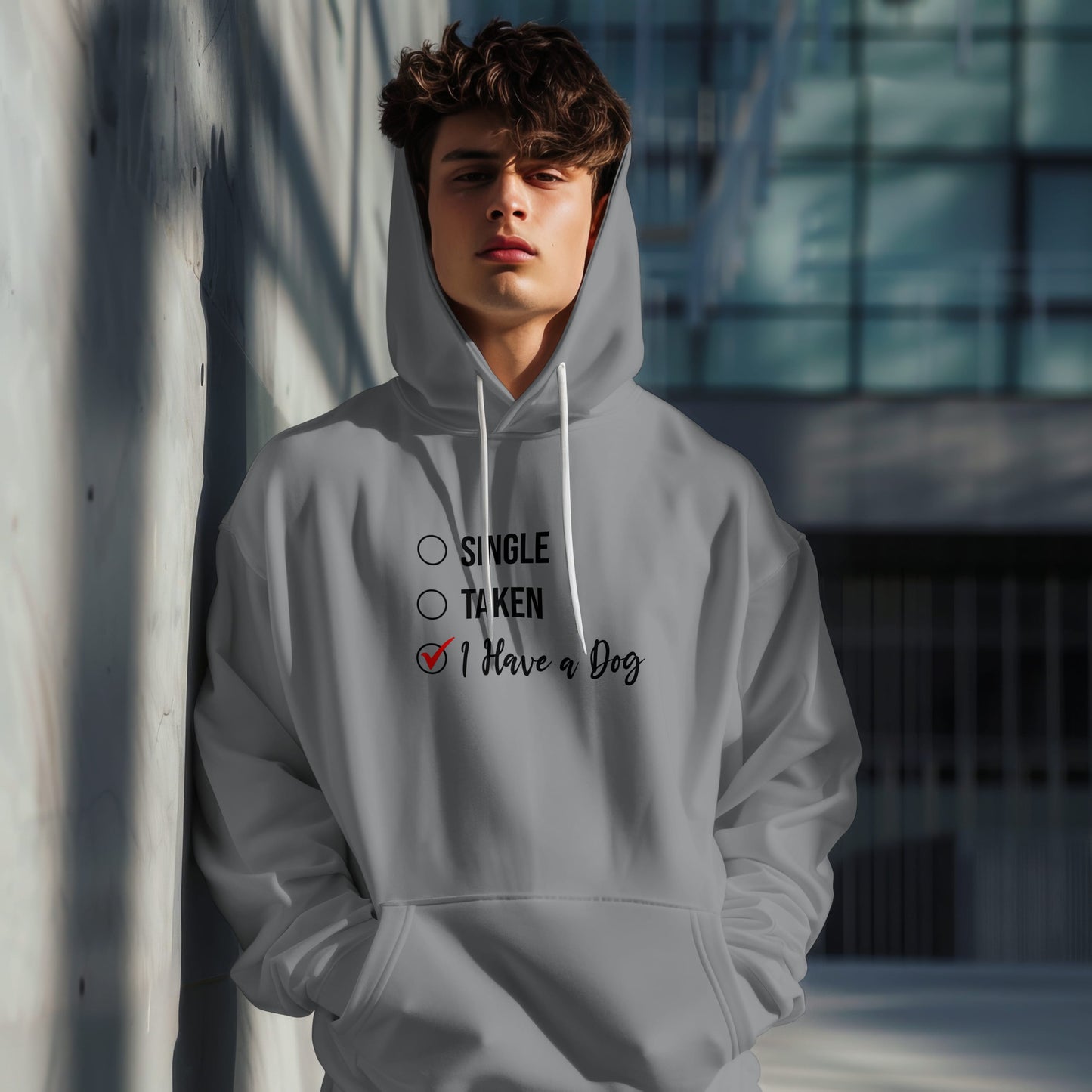 “Single, Taken, I Have a Dog” Funny Relationship Status Hoodie – Cute Unisex Pullover for Dog Lovers, Pet Parents & Animal Rescue Fans