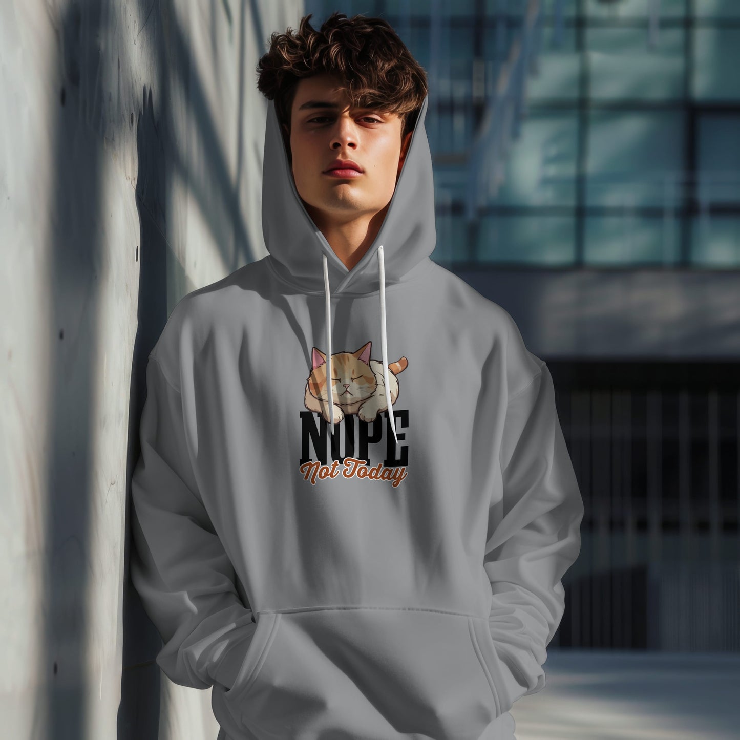Funny Lazy Cat Hoodie – “Nope, Not Today” Quote Pullover for Cat Lovers, Introverts & Nap Queens