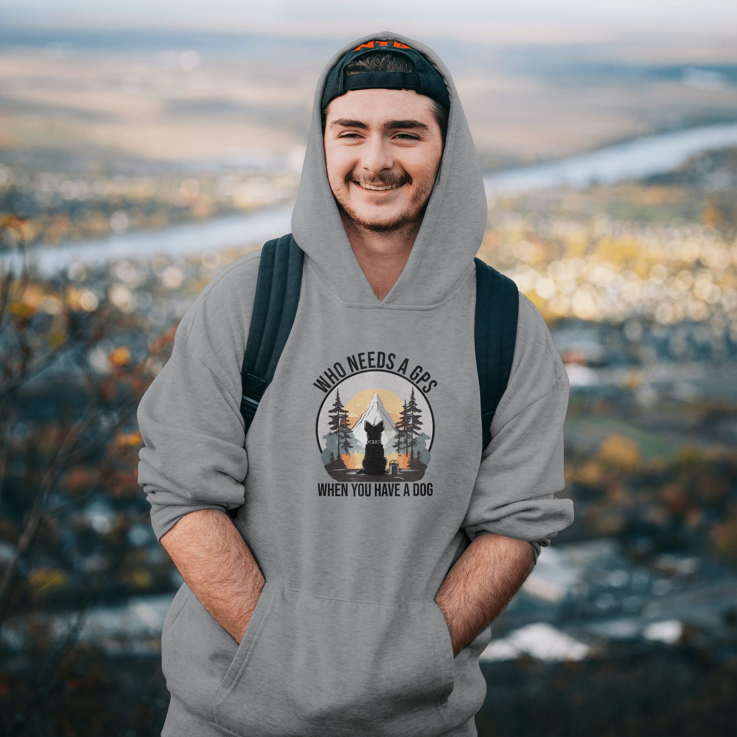 “Who Needs a GPS When You Have a Dog” Funny Dog Lover Hoodie – Hiking Buddy Gift, Cozy Unisex Pullover for Pet Parents & Outdoor Adventurers