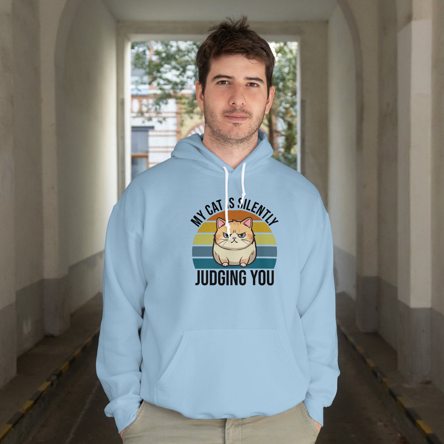 “My Cat Is Silently Judging You” Funny Cat Lover Hoodie – Snarky Unisex Pullover Gift for Pet Parents, Introverts & Feline Fans