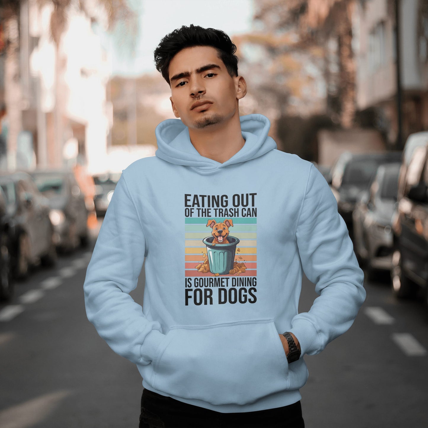 Trash Can Gourmet Dog Hoodie – Funny Dog Graphic Tee for Pet Lovers, Cozy Furparent Unisex Pullover Gift