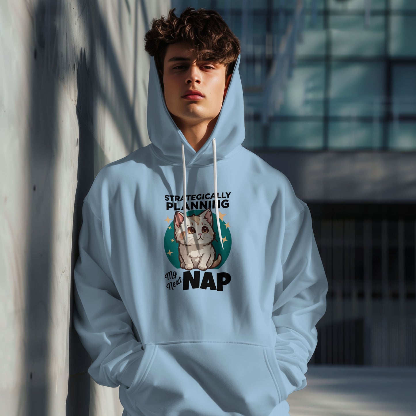 “Strategically Planning My Next Nap” Funny Cat Hoodie – Lazy Cat Lover Gift, Cozy Unisex Pullover for Pet Parents, Nap Queens & Introverts