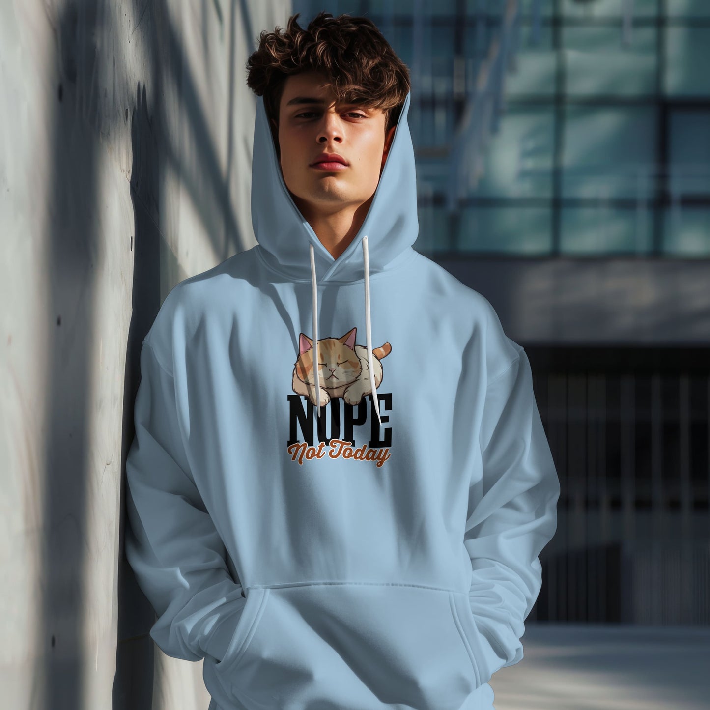 Funny Lazy Cat Hoodie – “Nope, Not Today” Quote Pullover for Cat Lovers, Introverts & Nap Queens