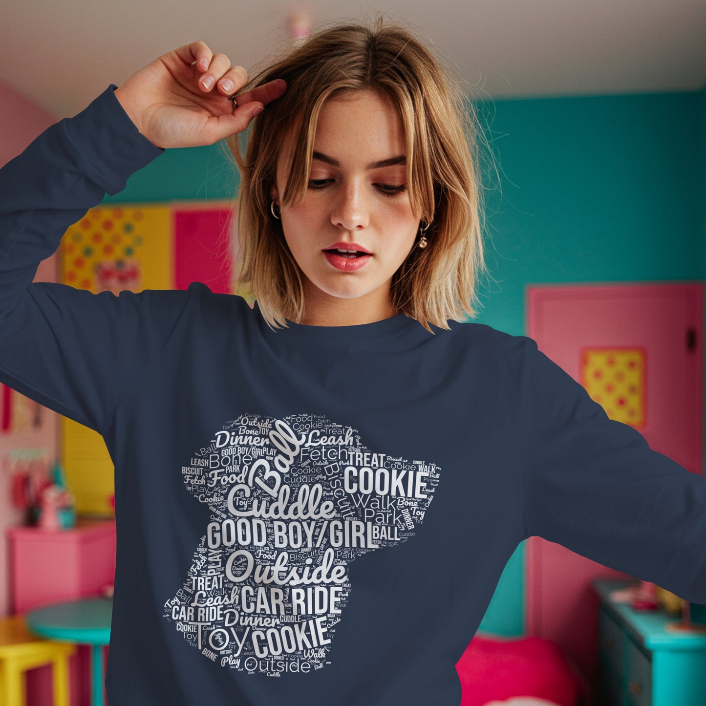 Dog Word Cloud Sweatshirt – Funny Pullover for Dog Lovers, Cozy Unisex Crewneck, Perfect Gift for Pet Owners