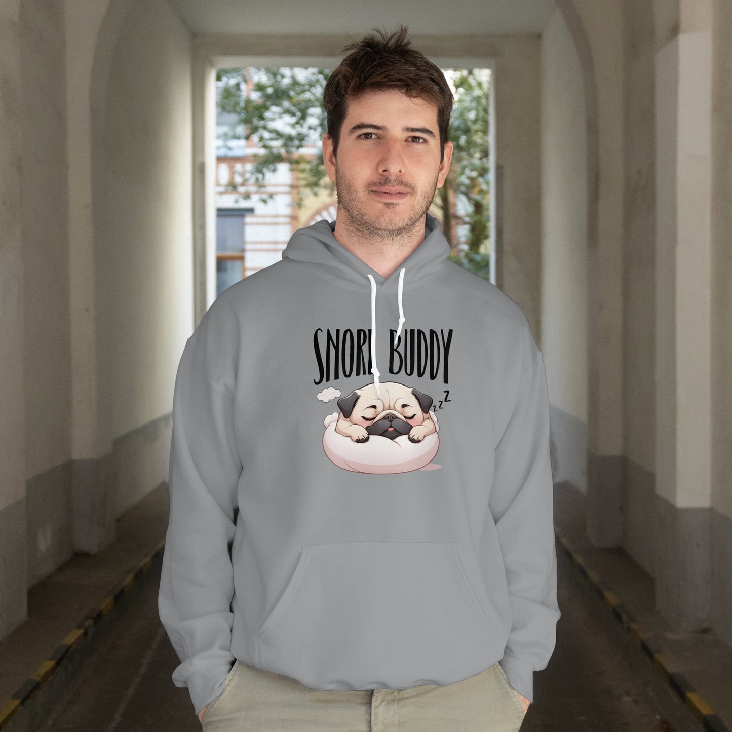 “Snore Buddy” Sleeping Pug Hoodie – Funny Dog Lover Gift, Cute Pet Parent Apparel, Cozy Pug Life Hoodie