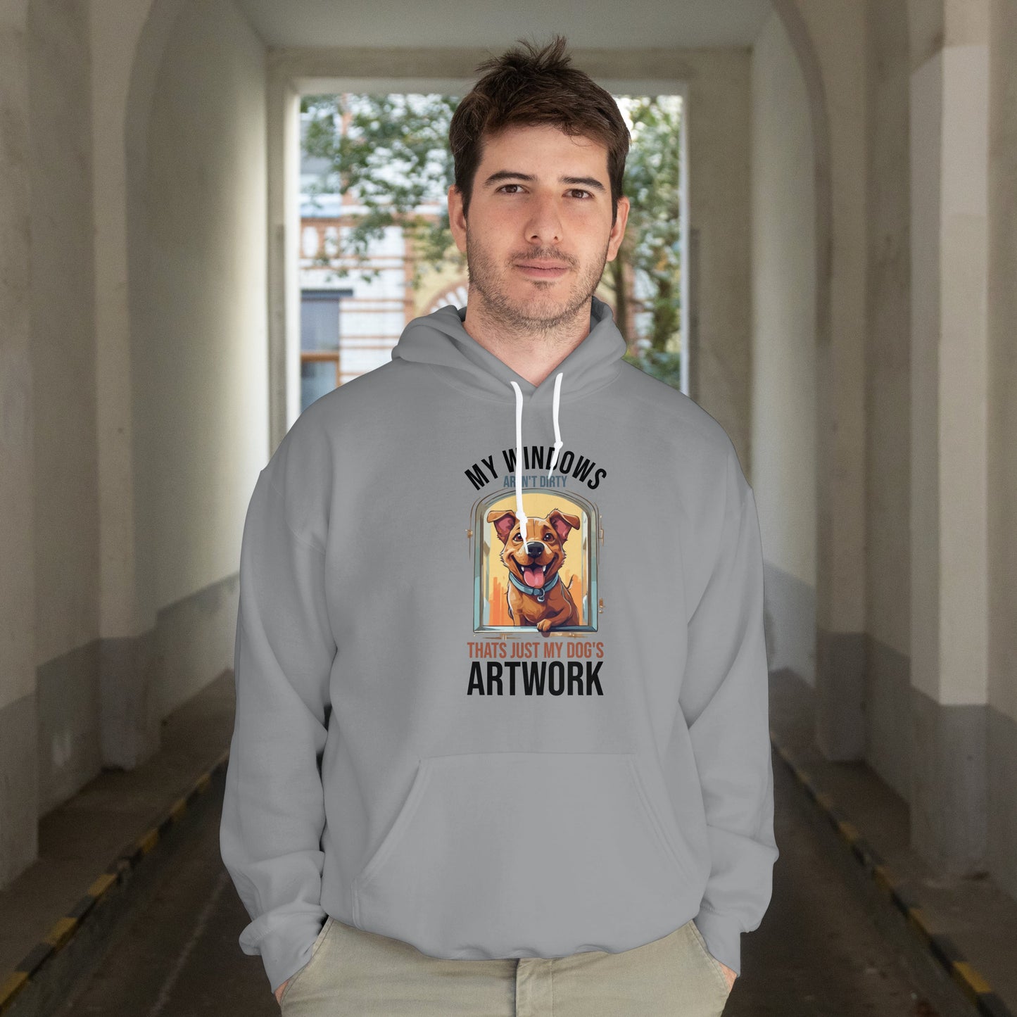 “My Windows Aren’t Dirty, That’s Just My Dog’s Artwork” Funny Dog Window Licker Hoodie – Cute Unisex Gift for Pet Parents & Dog Lovers