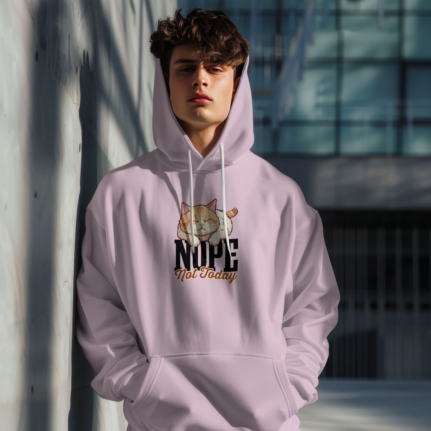 Funny Lazy Cat Hoodie – “Nope, Not Today” Quote Pullover for Cat Lovers, Introverts & Nap Queens