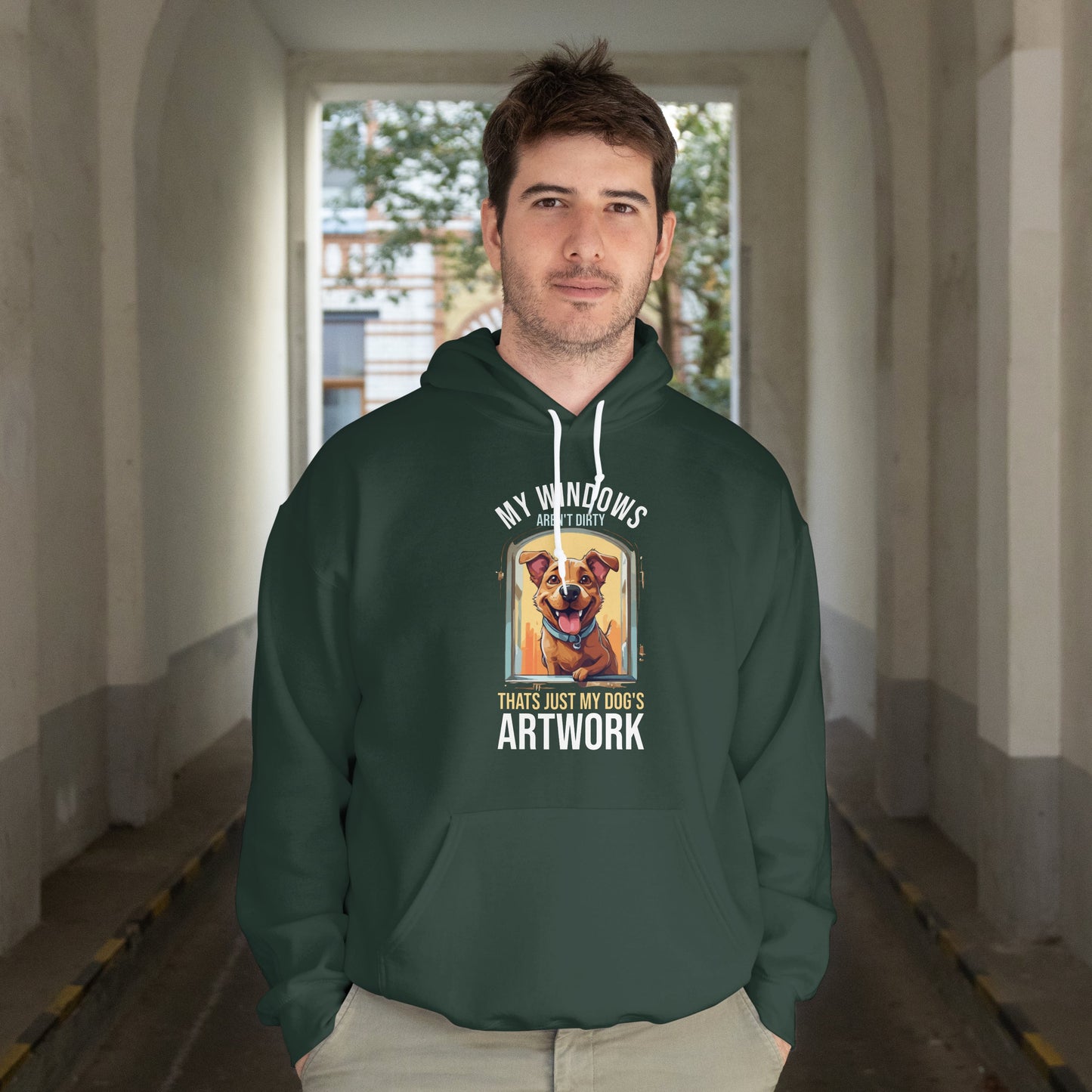 “My Windows Aren’t Dirty, That’s Just My Dog’s Artwork” Funny Dog Window Licker Hoodie – Cute Unisex Gift for Pet Parents & Dog Lovers