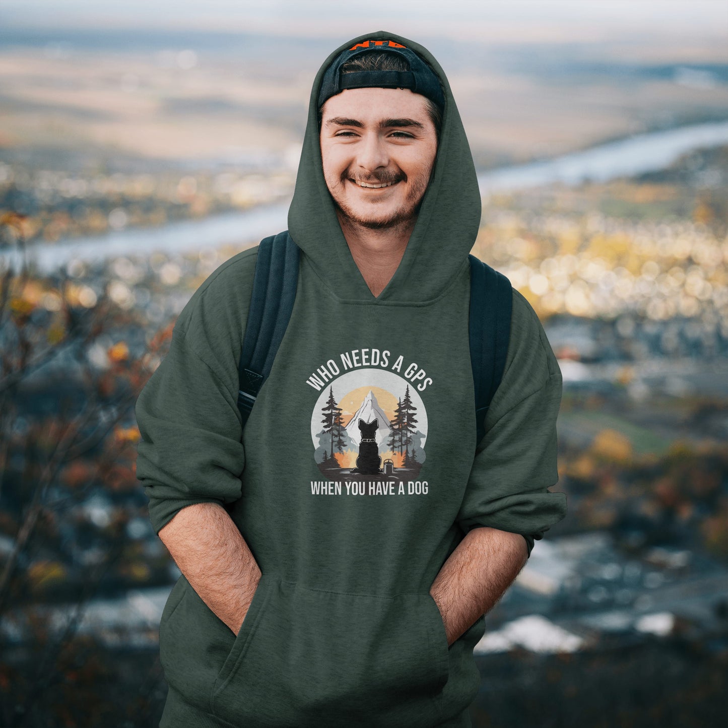 “Who Needs a GPS When You Have a Dog” Funny Dog Lover Hoodie – Hiking Buddy Gift, Cozy Unisex Pullover for Pet Parents & Outdoor Adventurers