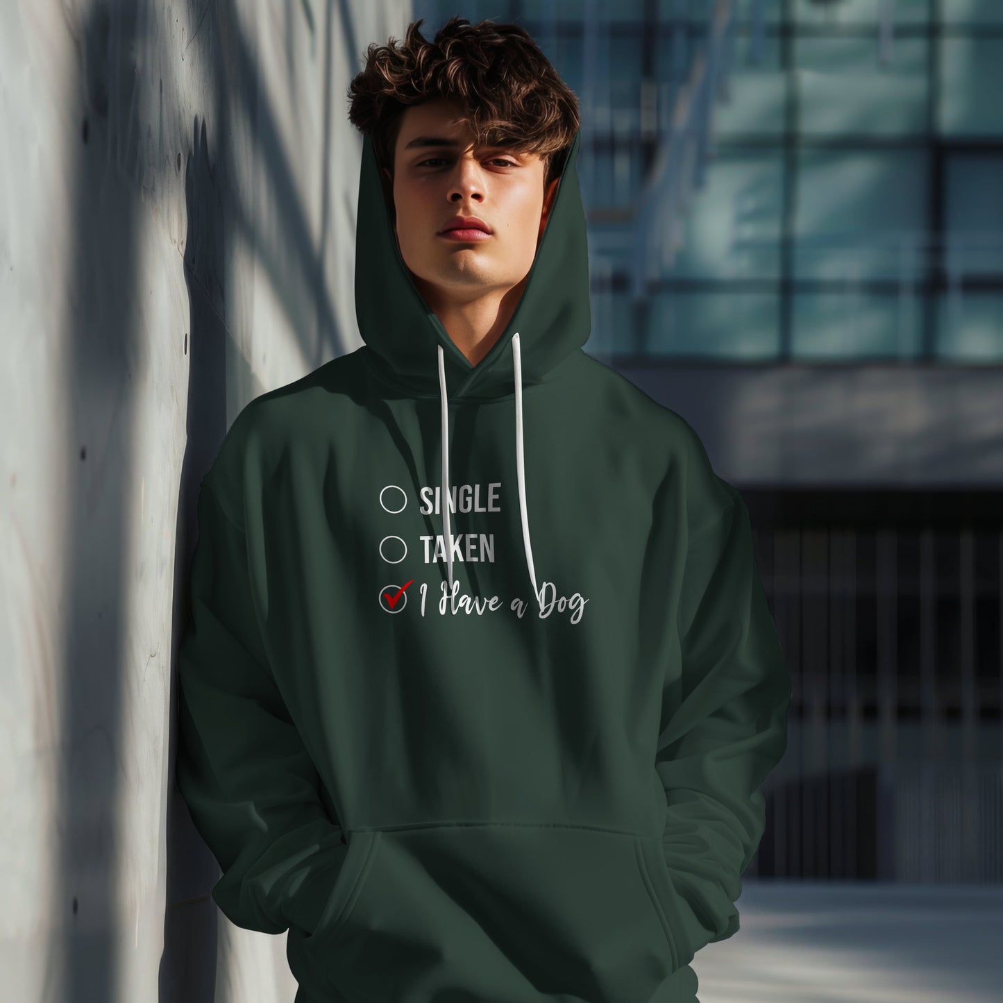 “Single, Taken, I Have a Dog” Funny Relationship Status Hoodie – Cute Unisex Pullover for Dog Lovers, Pet Parents & Animal Rescue Fans