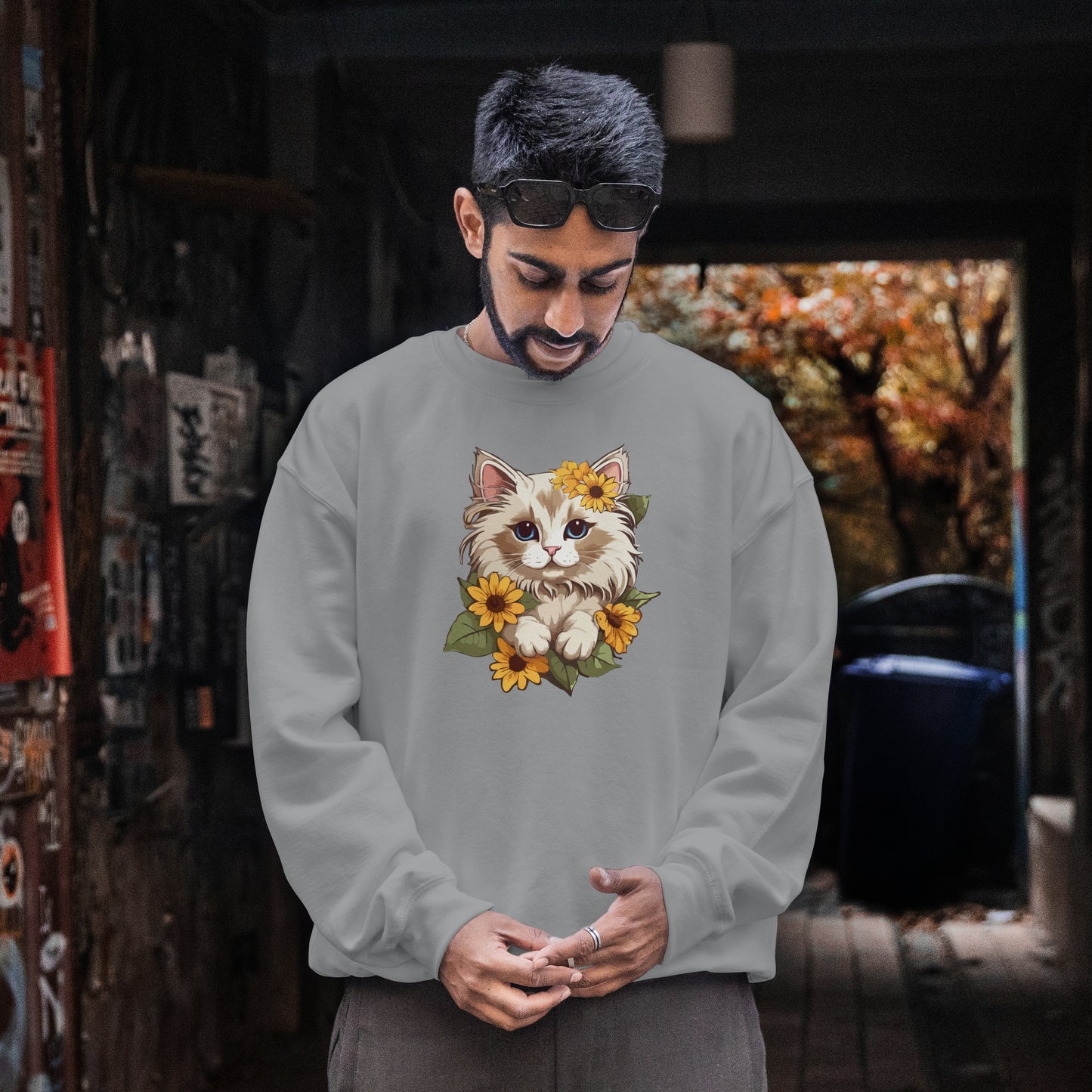 Sunflower Cat Sweatshirt, Perfect Gift for Pet Lovers and Furparents