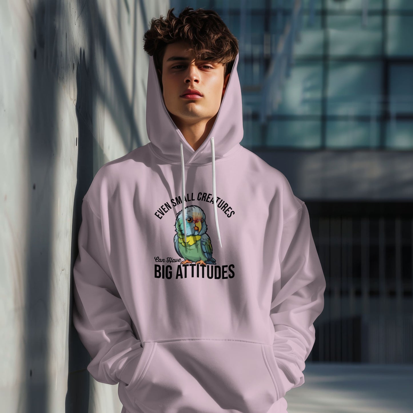 “Even Small Creatures Can Have Big Attitude” Parrot Hoodie – Bold Pet Bird Graphic, Funny Animal Lover Gift, Sassy Bird Apparel