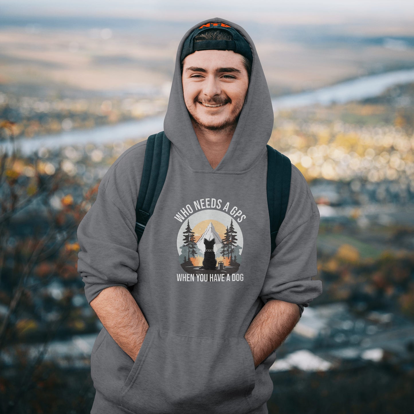 “Who Needs a GPS When You Have a Dog” Funny Dog Lover Hoodie – Hiking Buddy Gift, Cozy Unisex Pullover for Pet Parents & Outdoor Adventurers