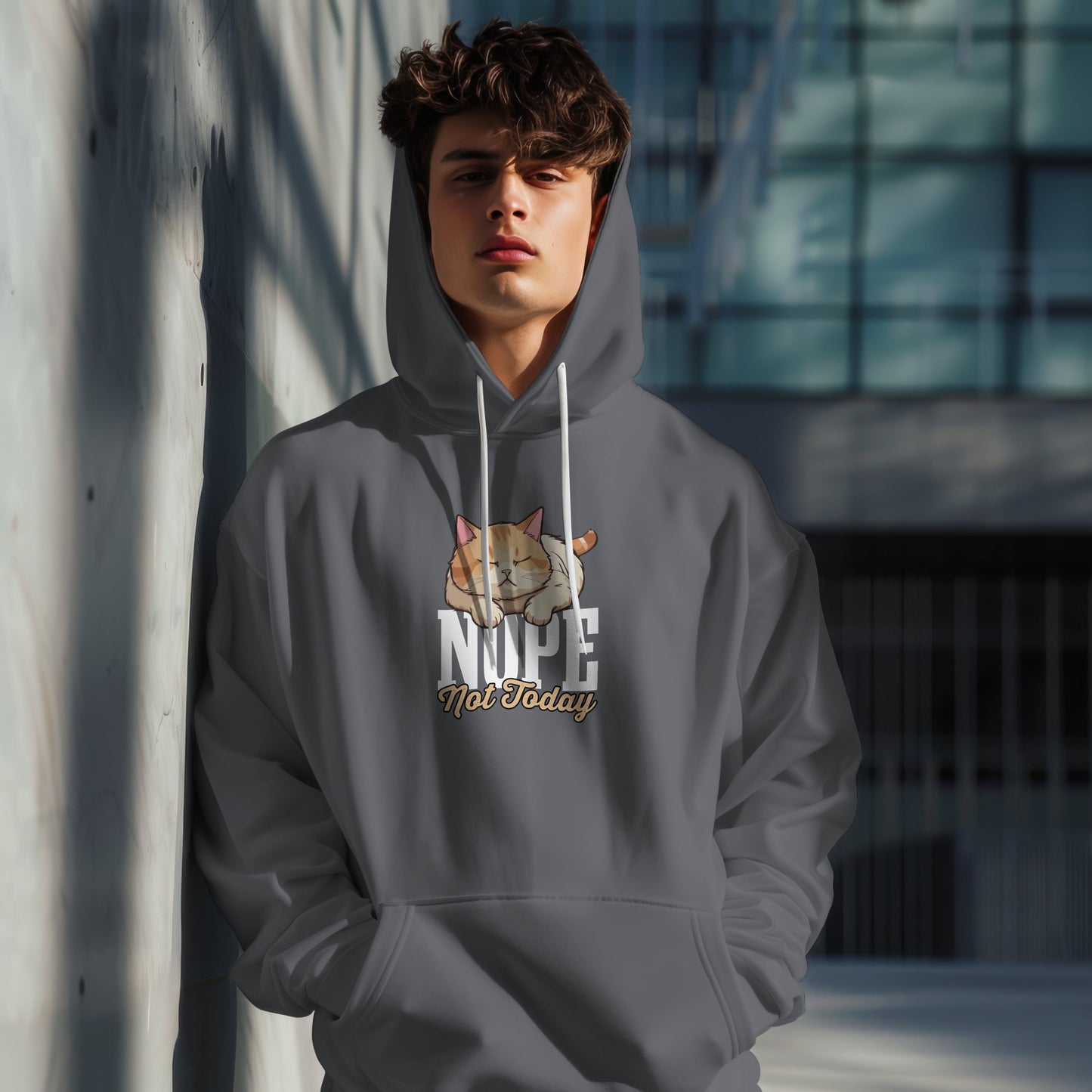 Funny Lazy Cat Hoodie – “Nope, Not Today” Quote Pullover for Cat Lovers, Introverts & Nap Queens