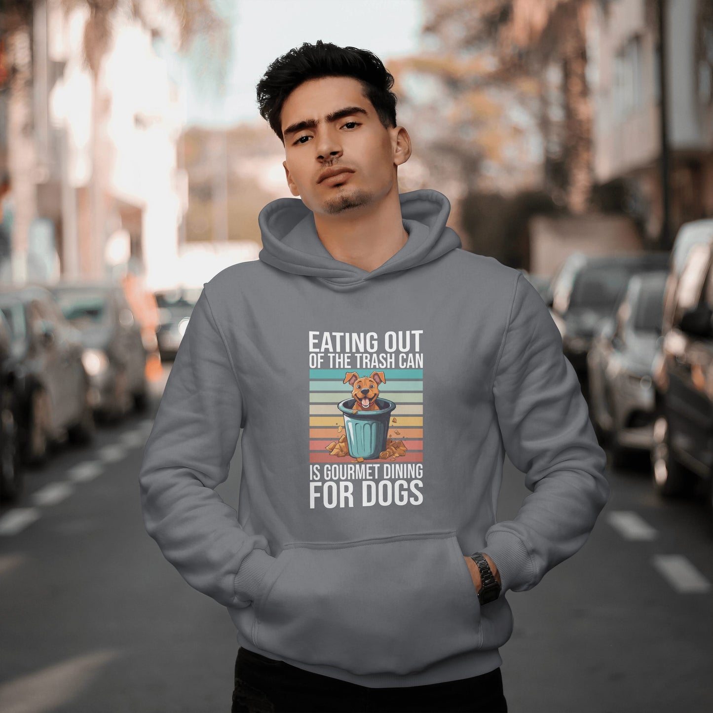 Trash Can Gourmet Dog Hoodie – Funny Dog Graphic Tee for Pet Lovers, Cozy Furparent Unisex Pullover Gift